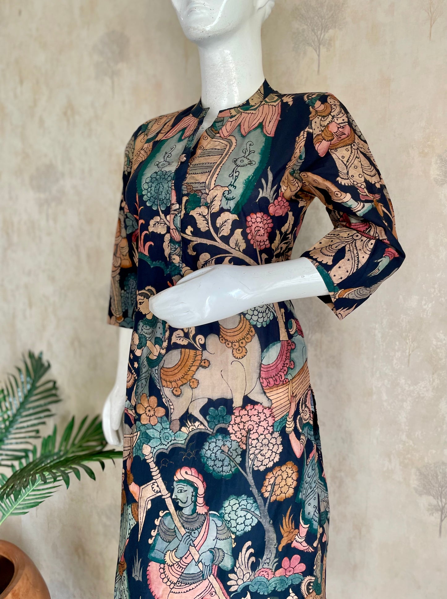 RaasRa Wearable Mythology — Black Kalamkari Block Print Pure Cotton Kurta Set — view 8