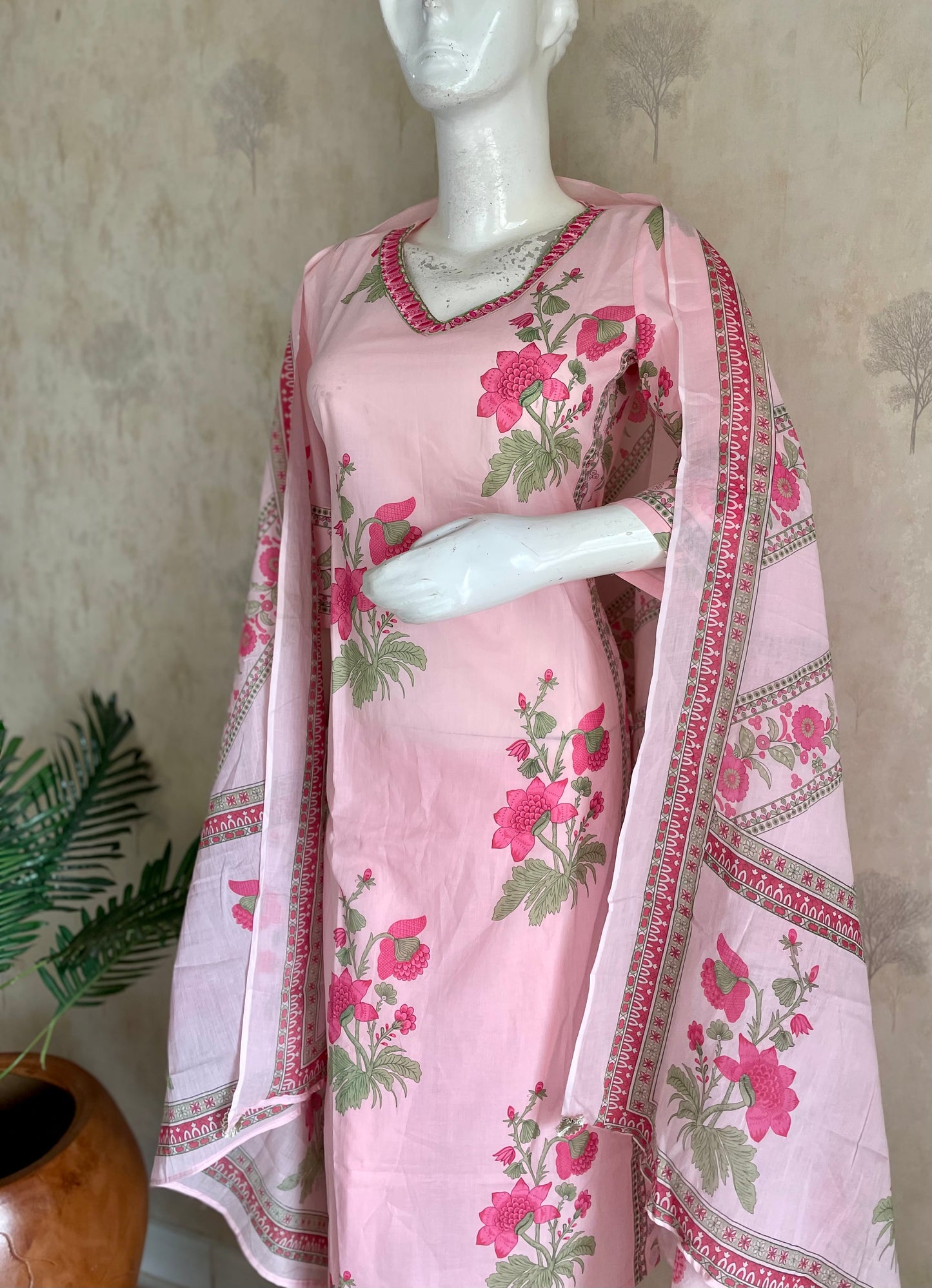 RaasRa In Full Bloom — Pink Floral Print Cotton Kurta Set with Dupatta — view 7