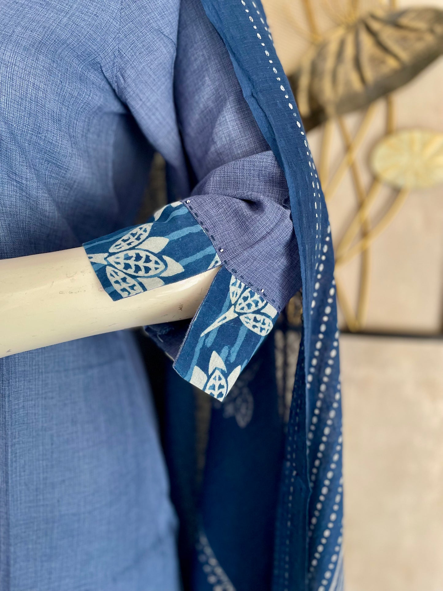 RaasRa Indigo Calm, Handcrafted Soul — Blue Dabbu Handblock Cotton Kurta Set — view 4
