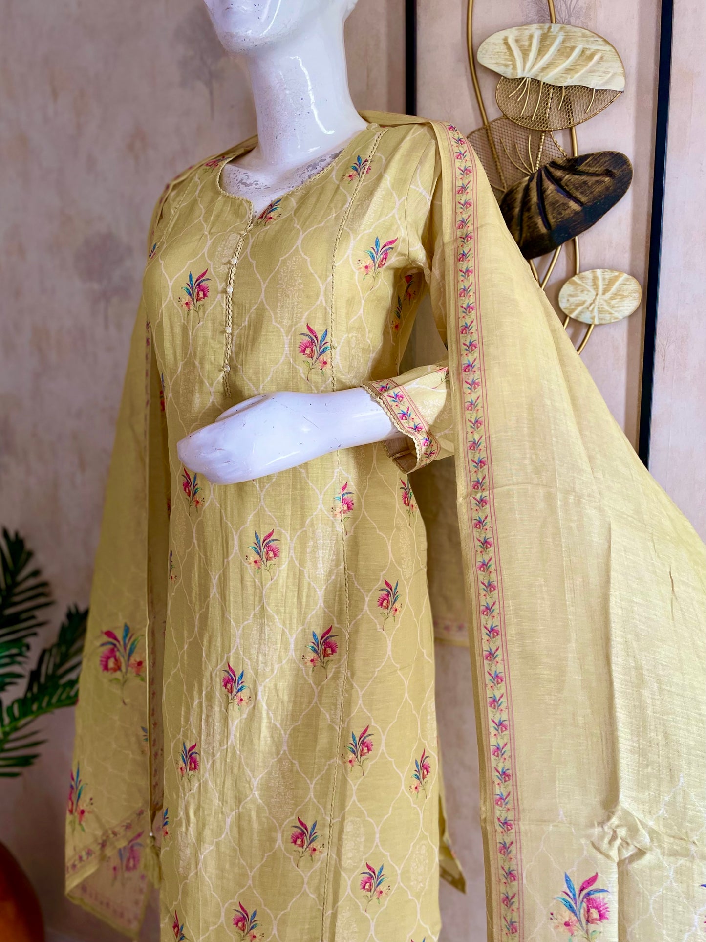 RaasRa Sunshine in Every Stitch — Yellow Cotton Silk Kurta Set with Dupatta — view 6