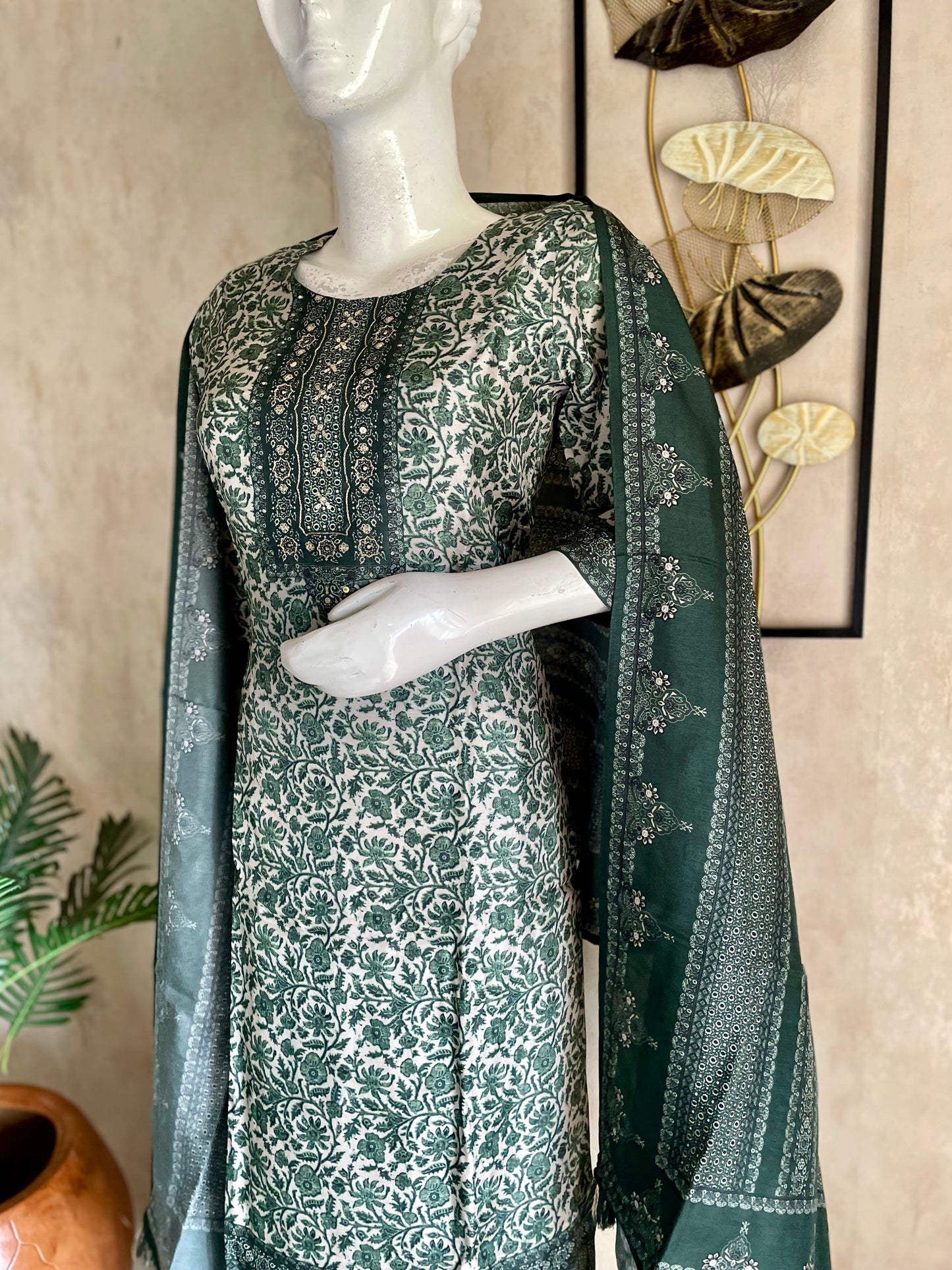 RaasRa A Garden in Green — Printed Silk Kurta Set with Dupatta — view 8