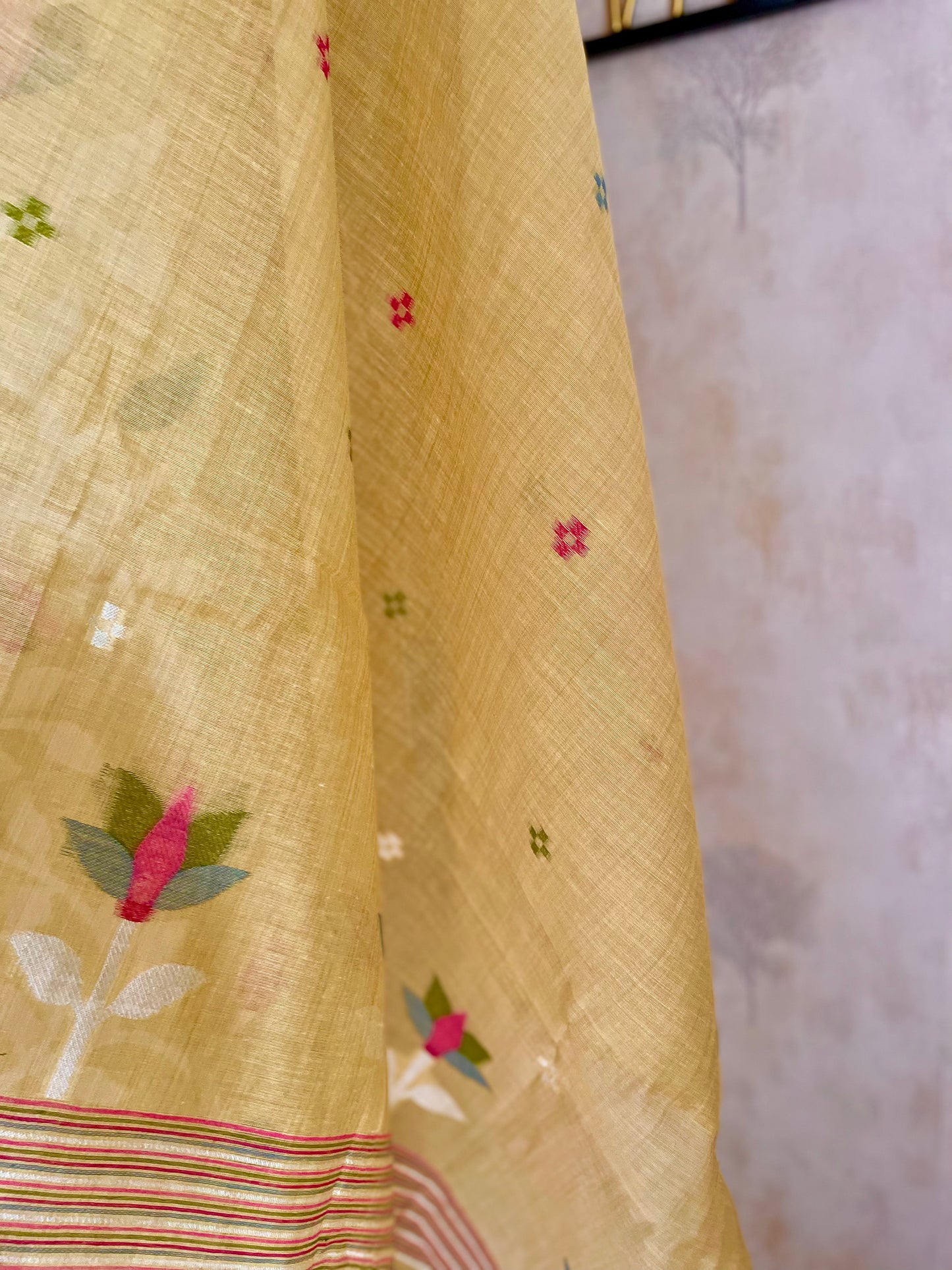 Floral Hush Yellow Muga Silk Suit Set