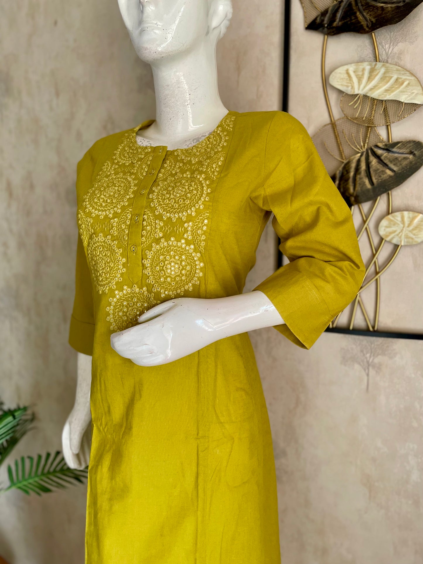 Lime Glow Yellow-Green Handloom Cotton A-Line Kurta