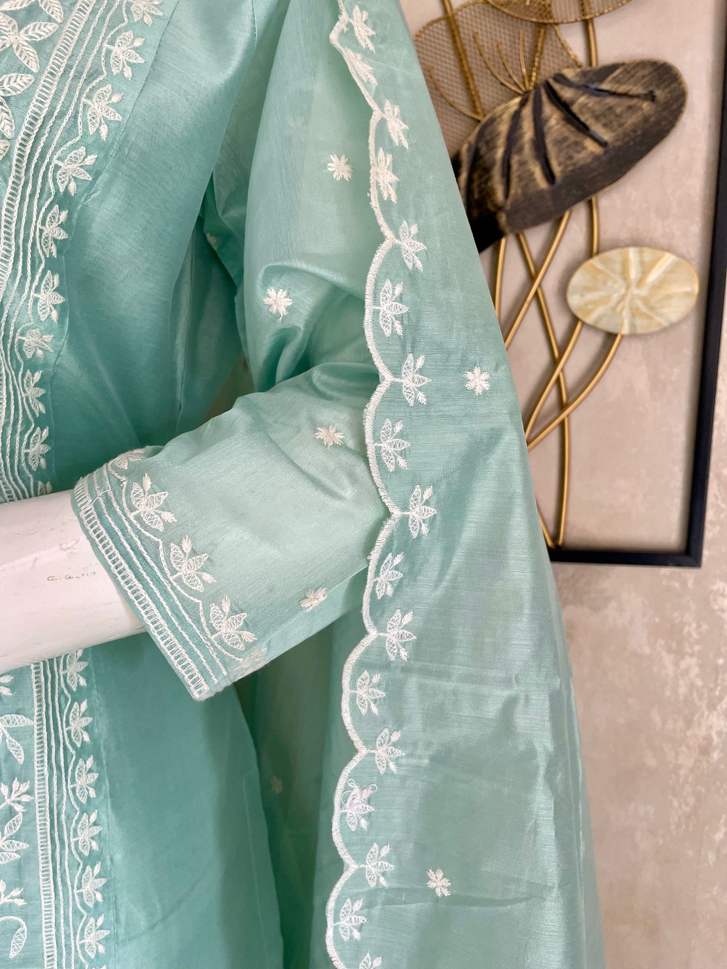 Pastel Green Chanderi Silk Kurta Set with Chikankari Embroidery