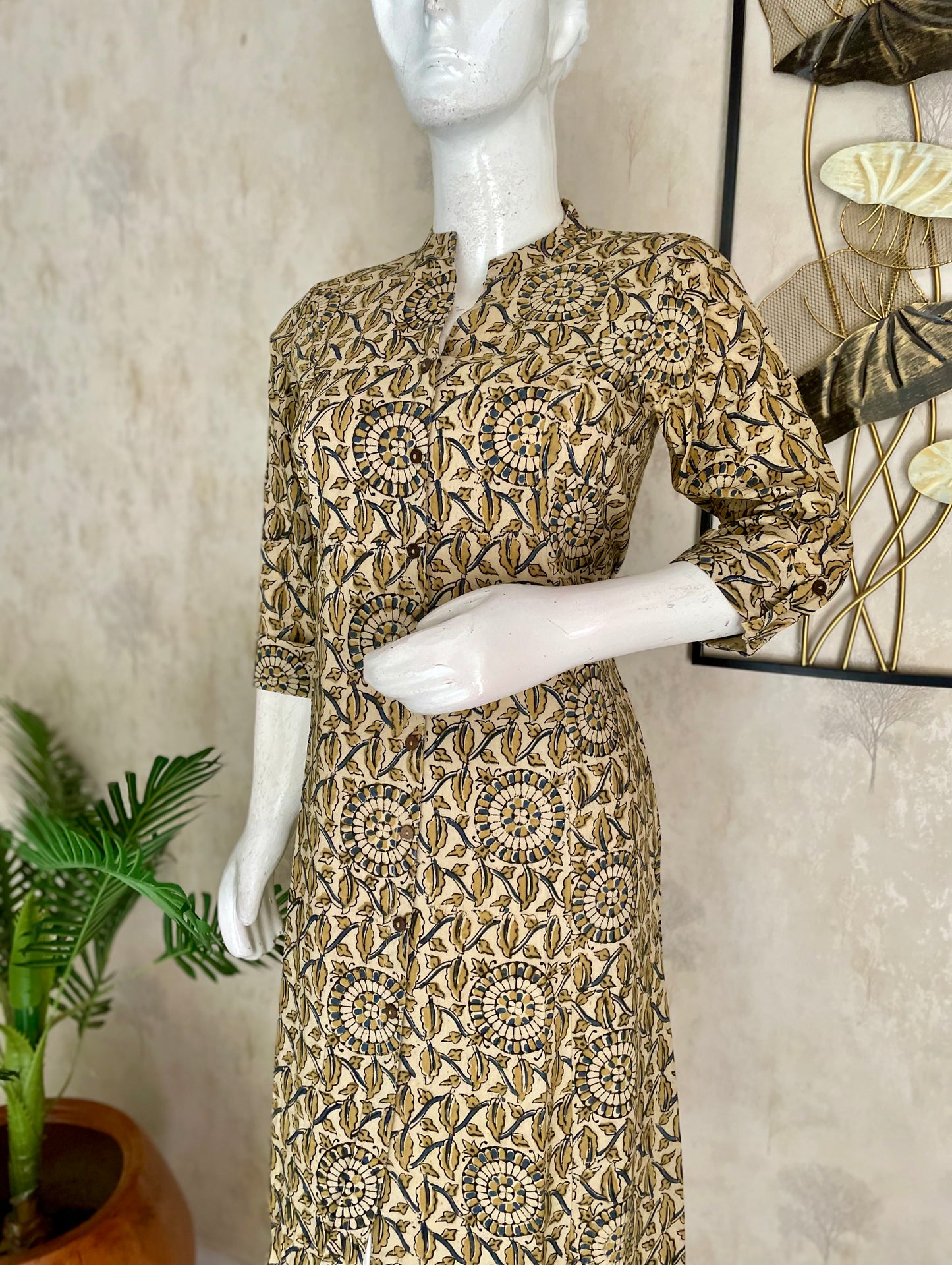 Mustard Ajrakh Handblock Cotton Kurta for Women
