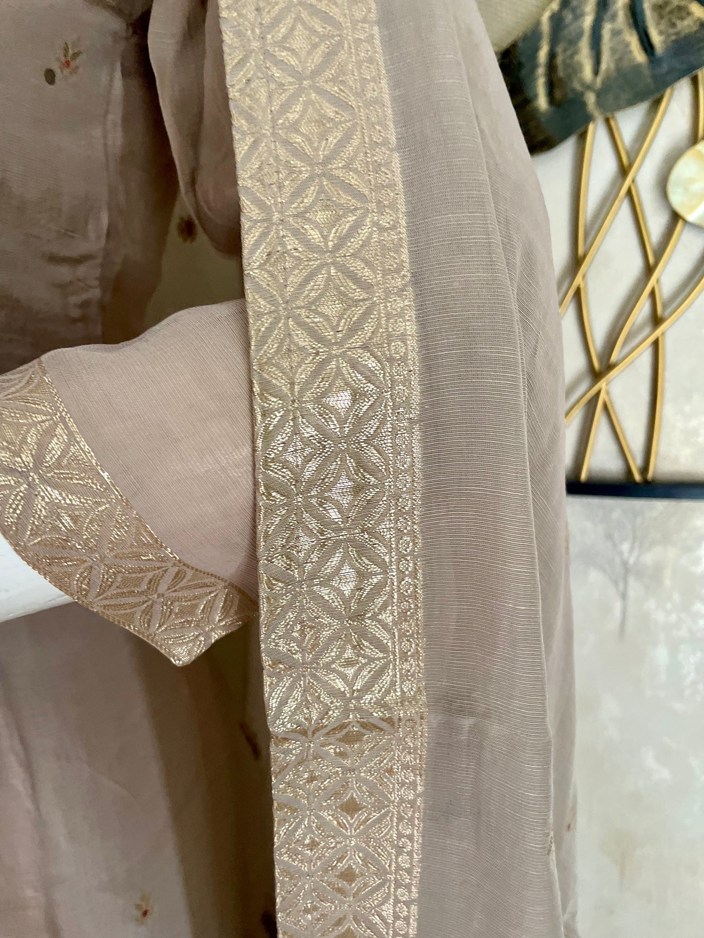 Nude Peach-Brown Kurta Set with Banarasi Zari Weaving