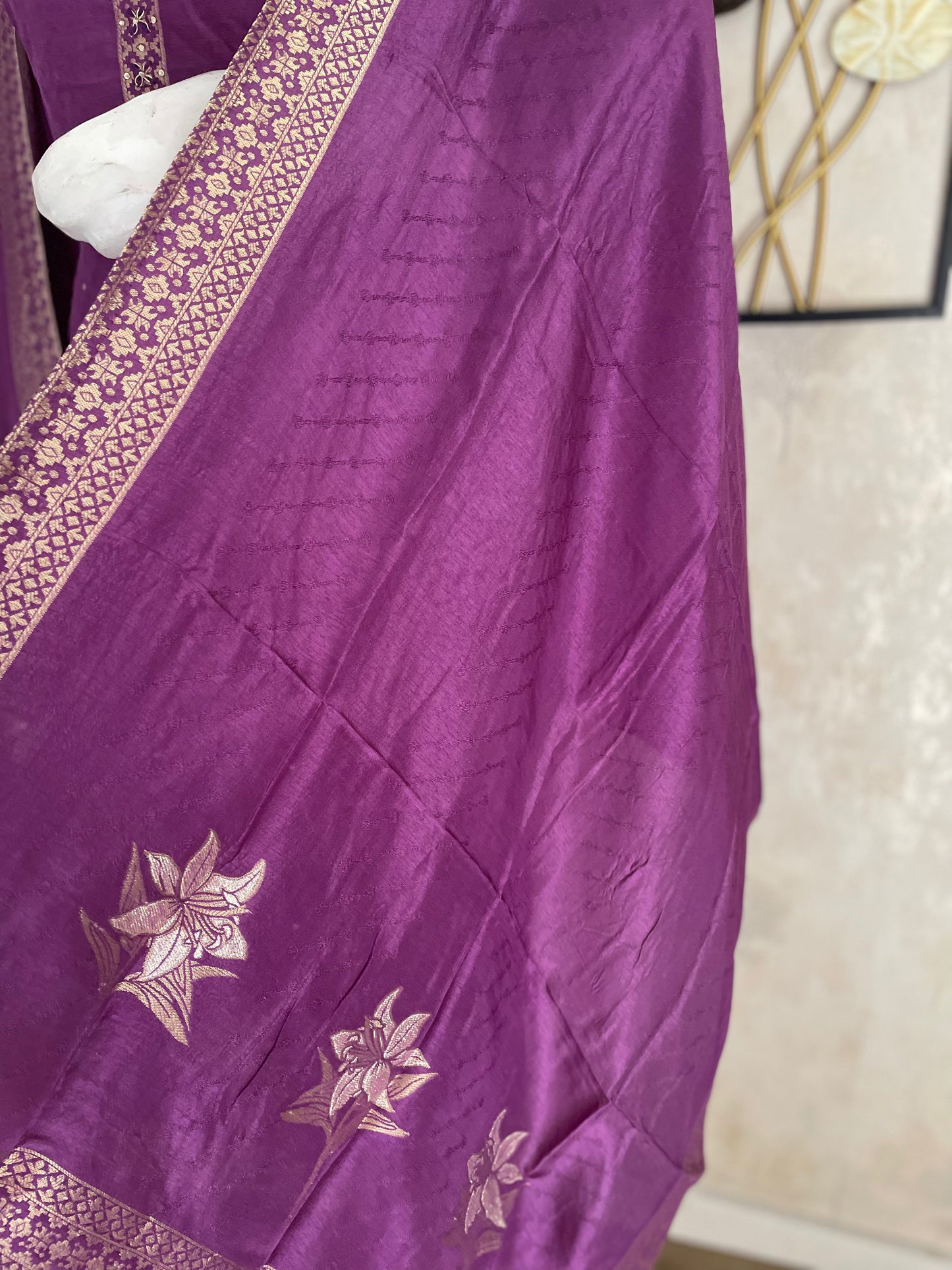 Banarsi Purple Silk Kurta Set with handwork
