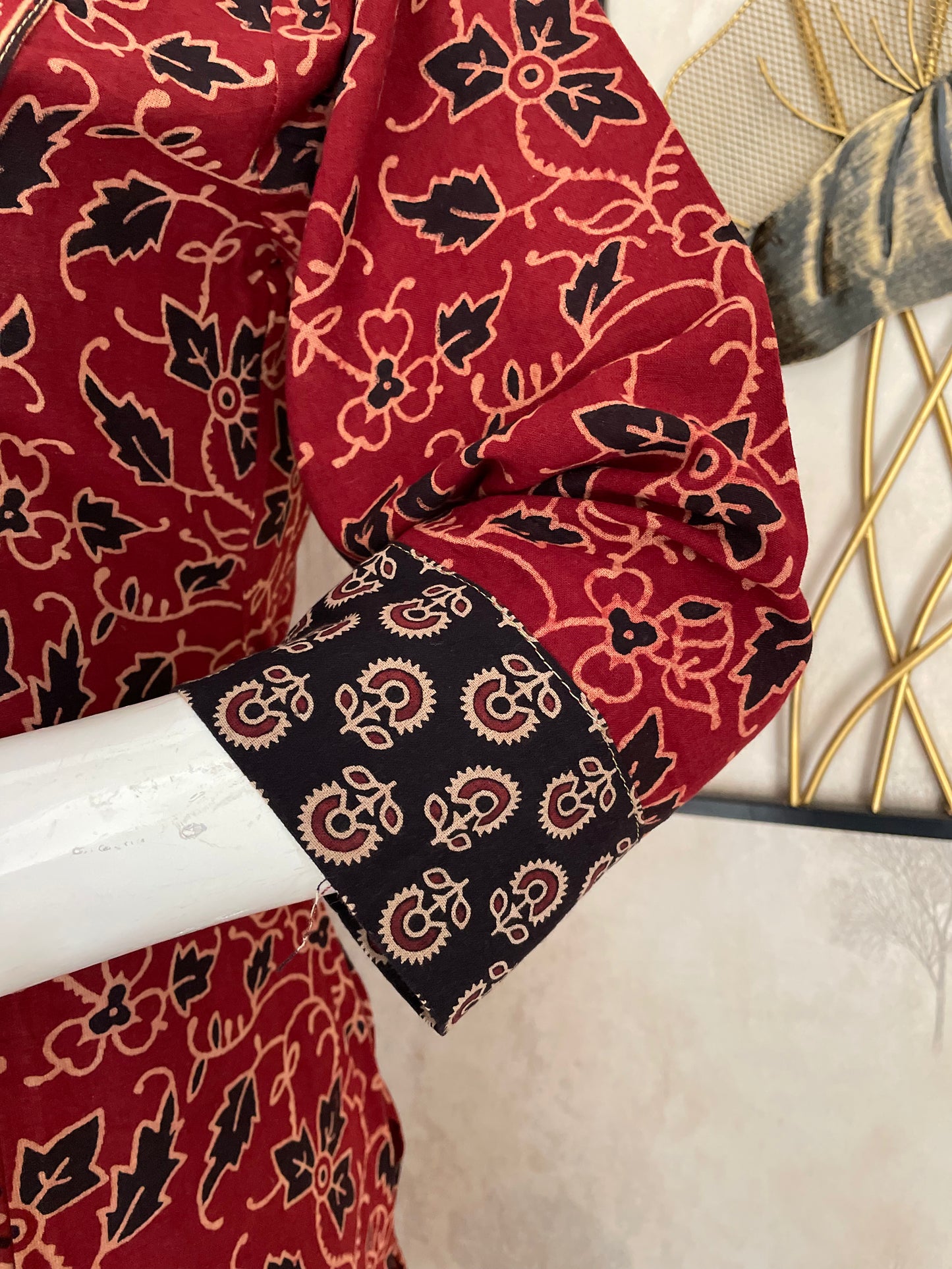 Black & Mehroon Bagh Handblock Print A-Line Kurta Set