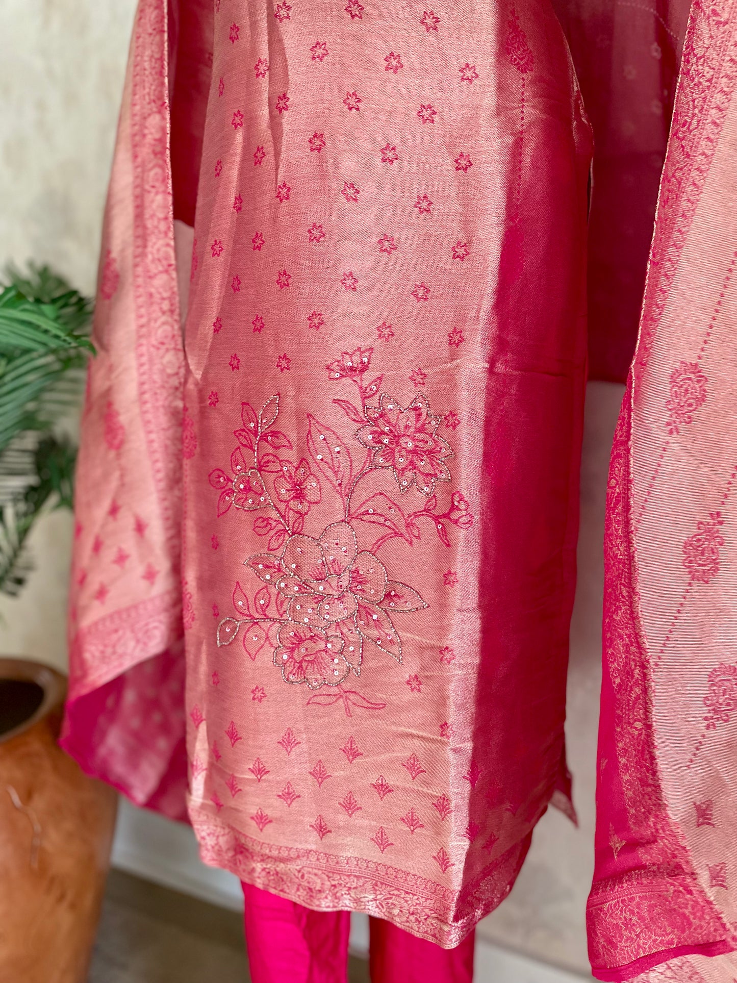 Pink Radiance – Hot Pink Woven Kurta Set