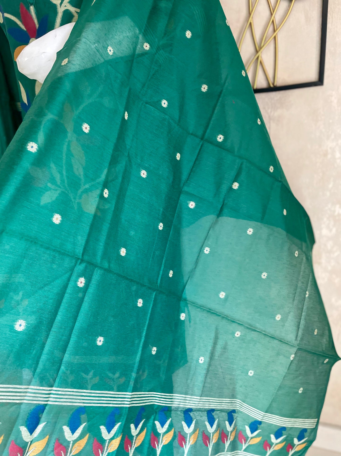 Emerald Green Moonga Cotton Paithani Jamdani Kurta Set