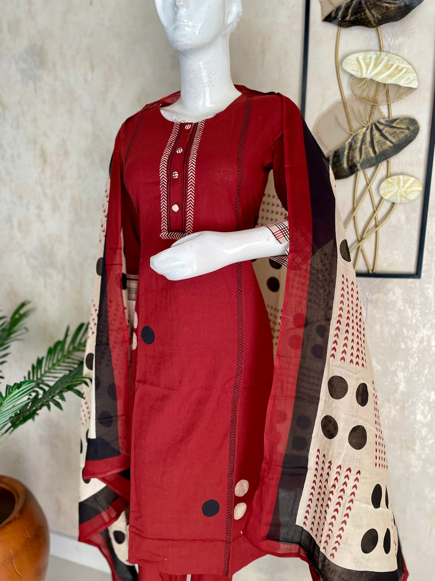 Rust Polka Grace – Handloom Cotton Kurta Set