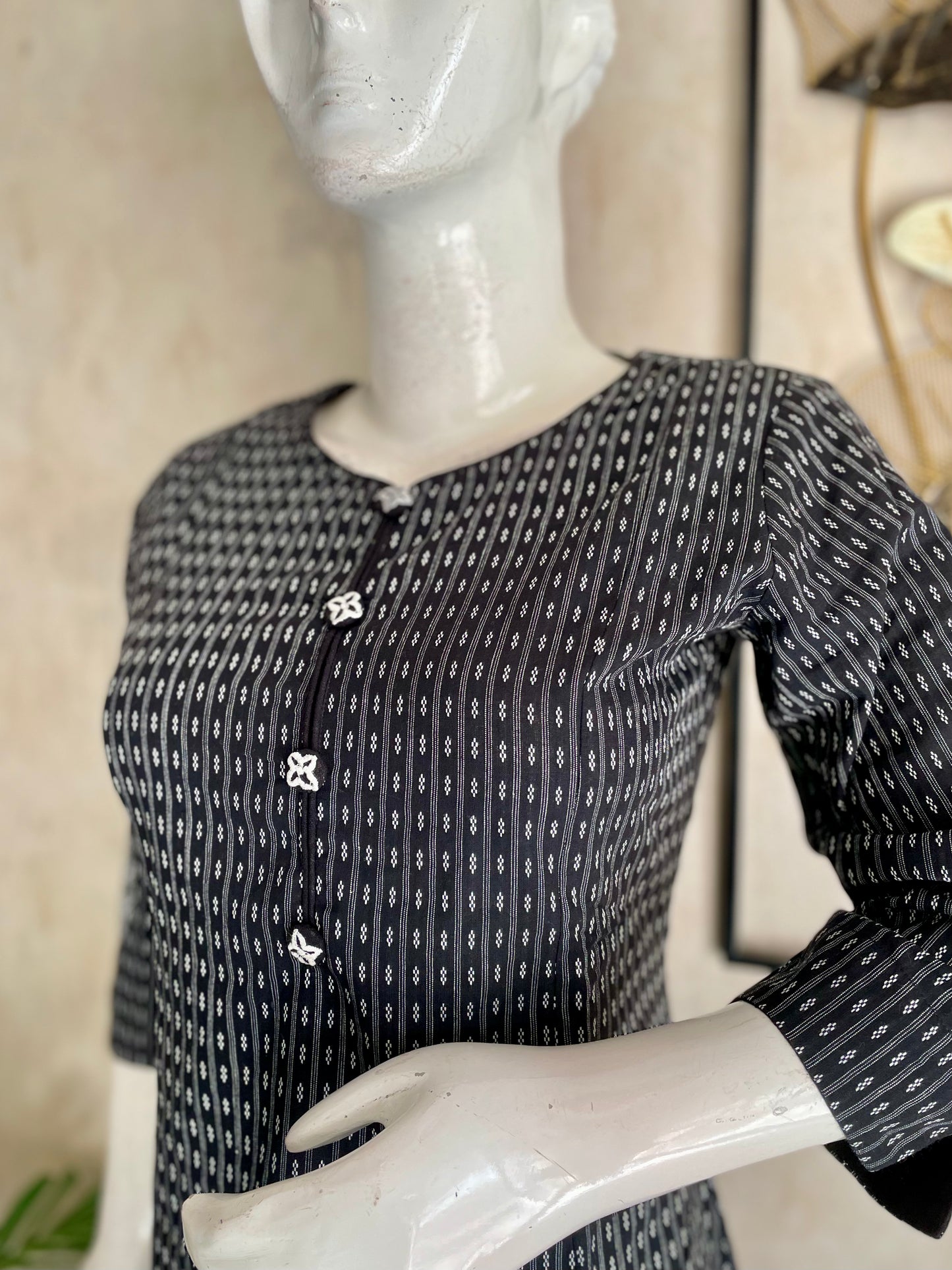 Black Handblock Grace – Handloom Cotton A-Line Kurta Set