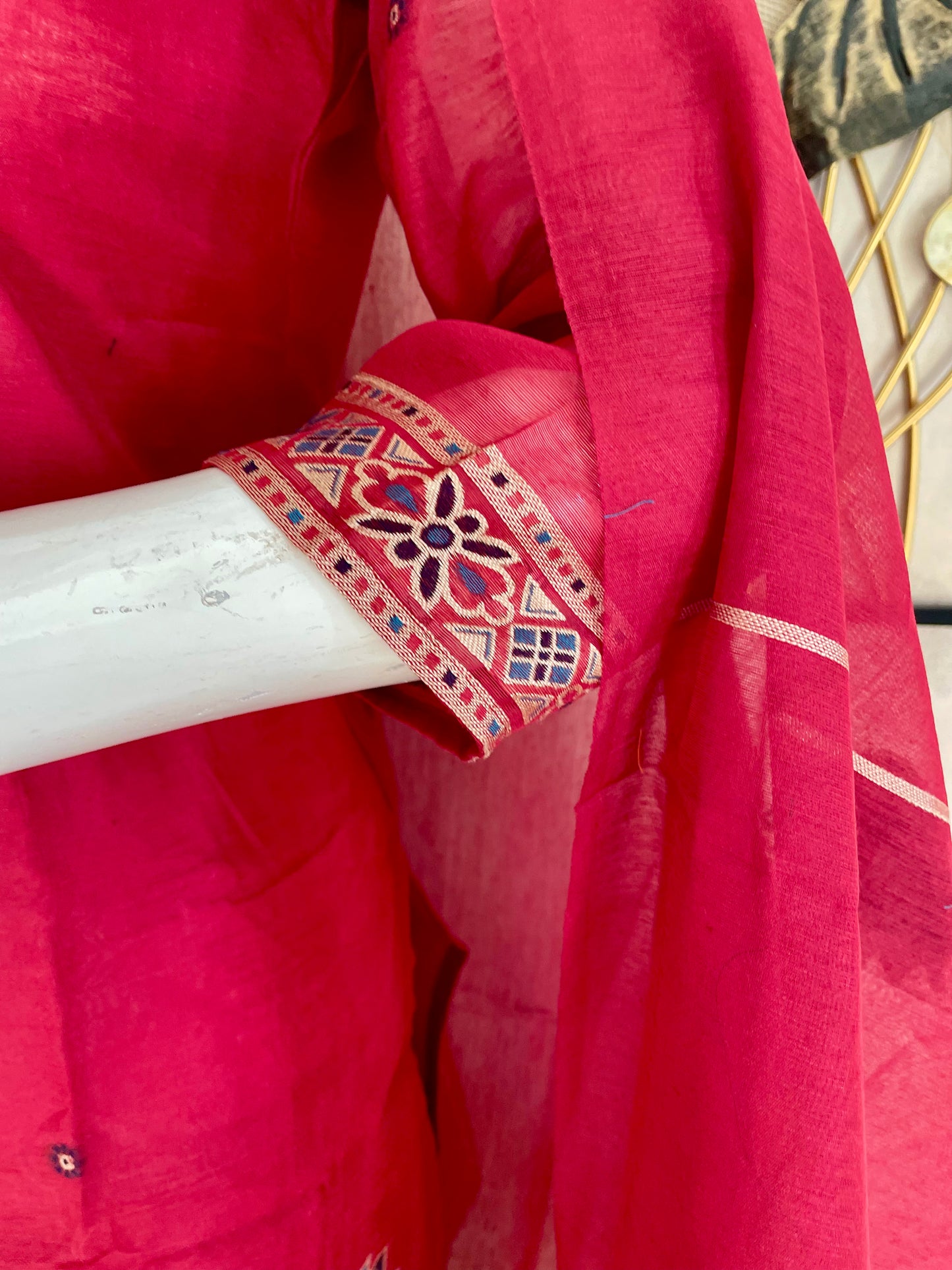 Cherry Red Grace – Jamdani Kurta Set