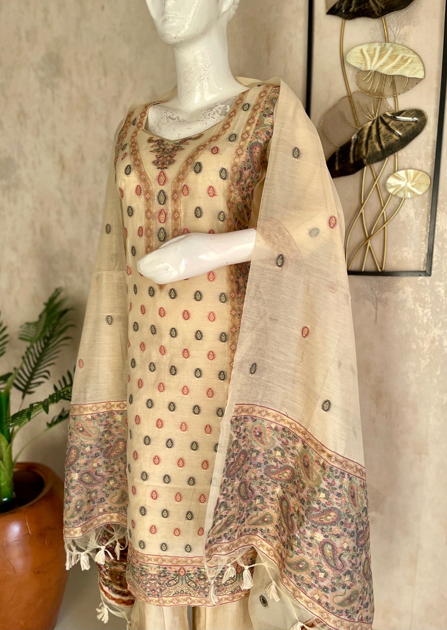 Champagne Grace – Moonga Cotton Jamdani Kurta Set