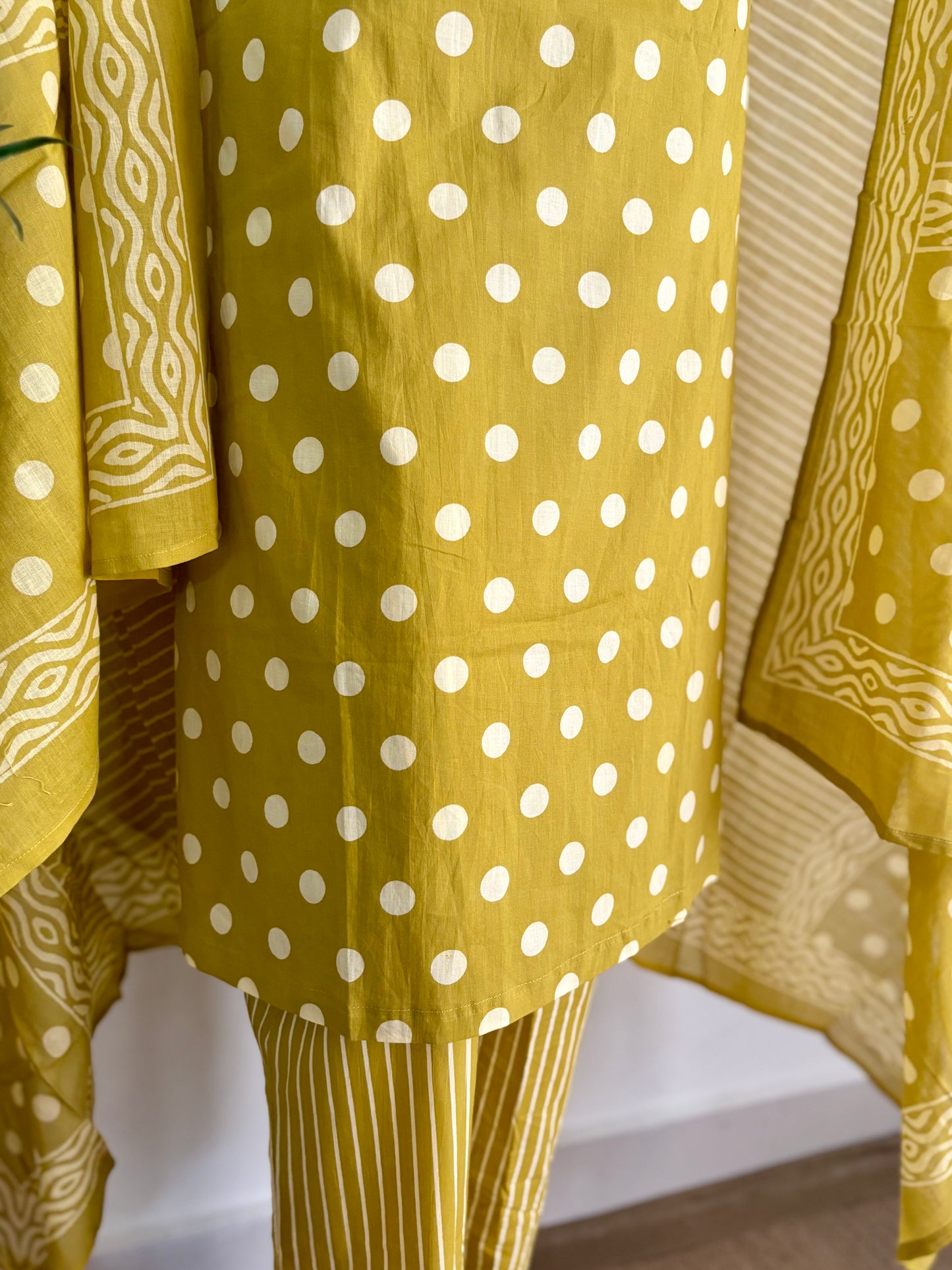 Pure Cotton Golden Mustard Polka Dots