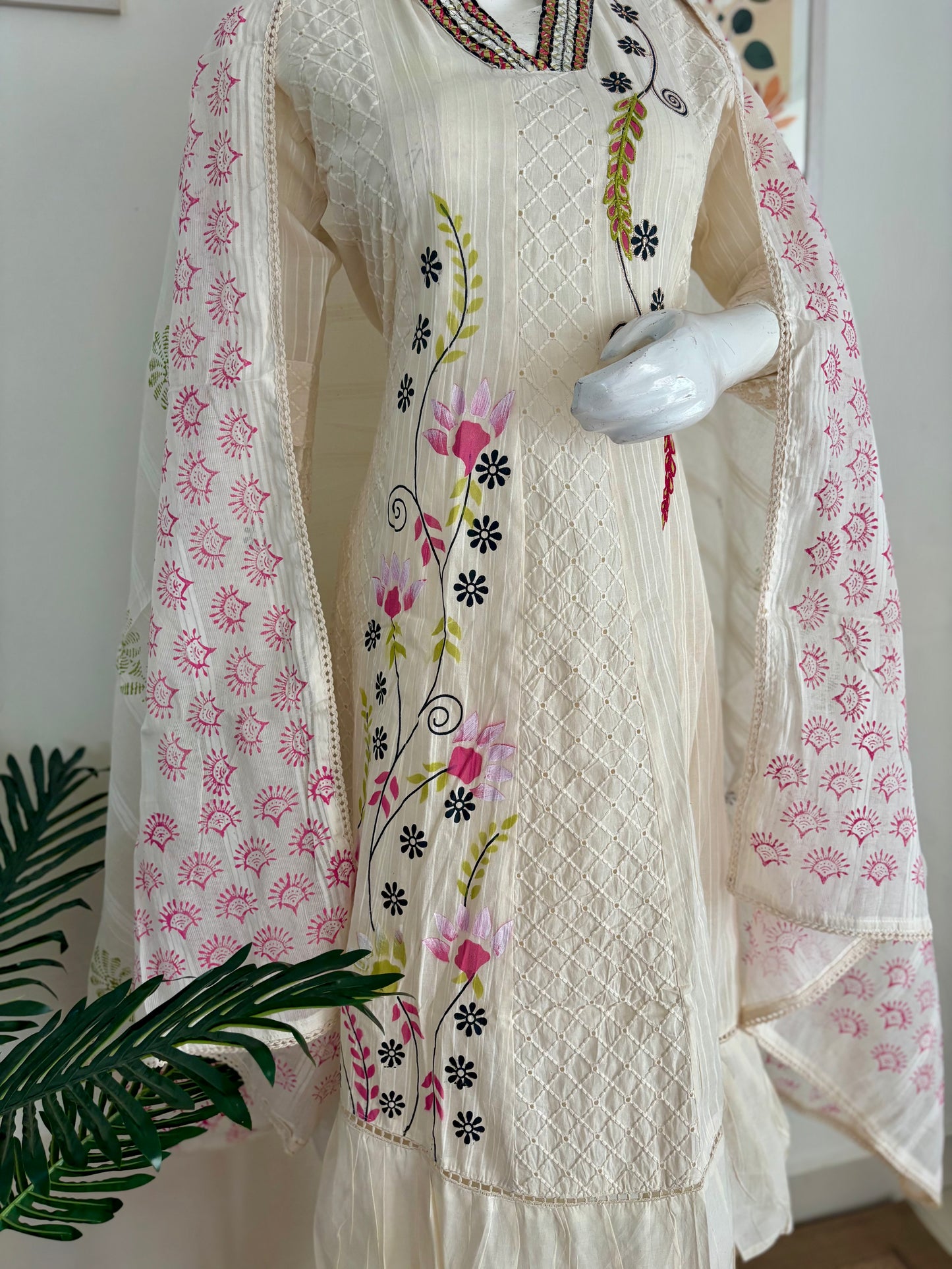 Off-White Mul Cotton A-Line Kurta Set