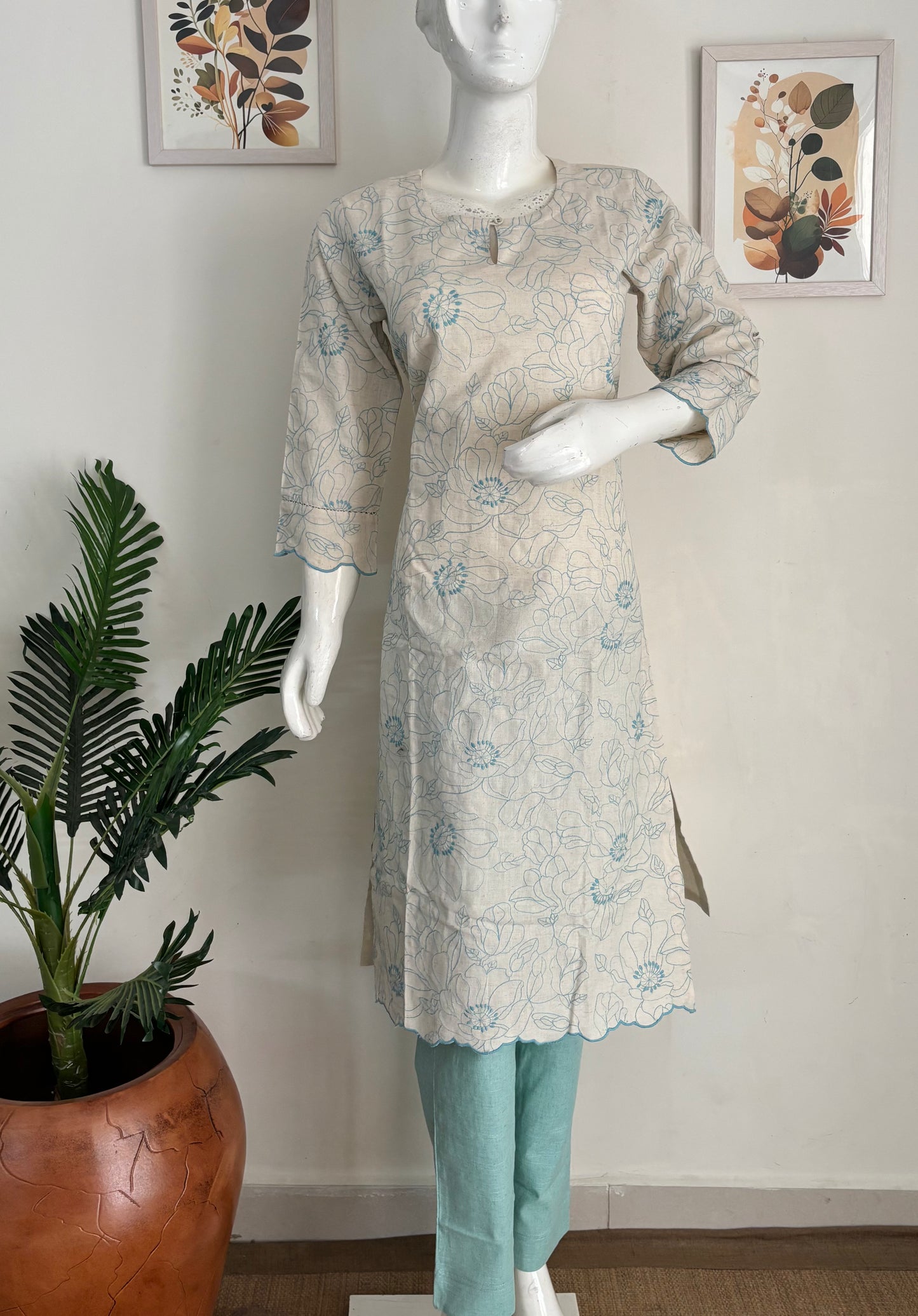 Sea Green Handloom Cotton Kurta Set