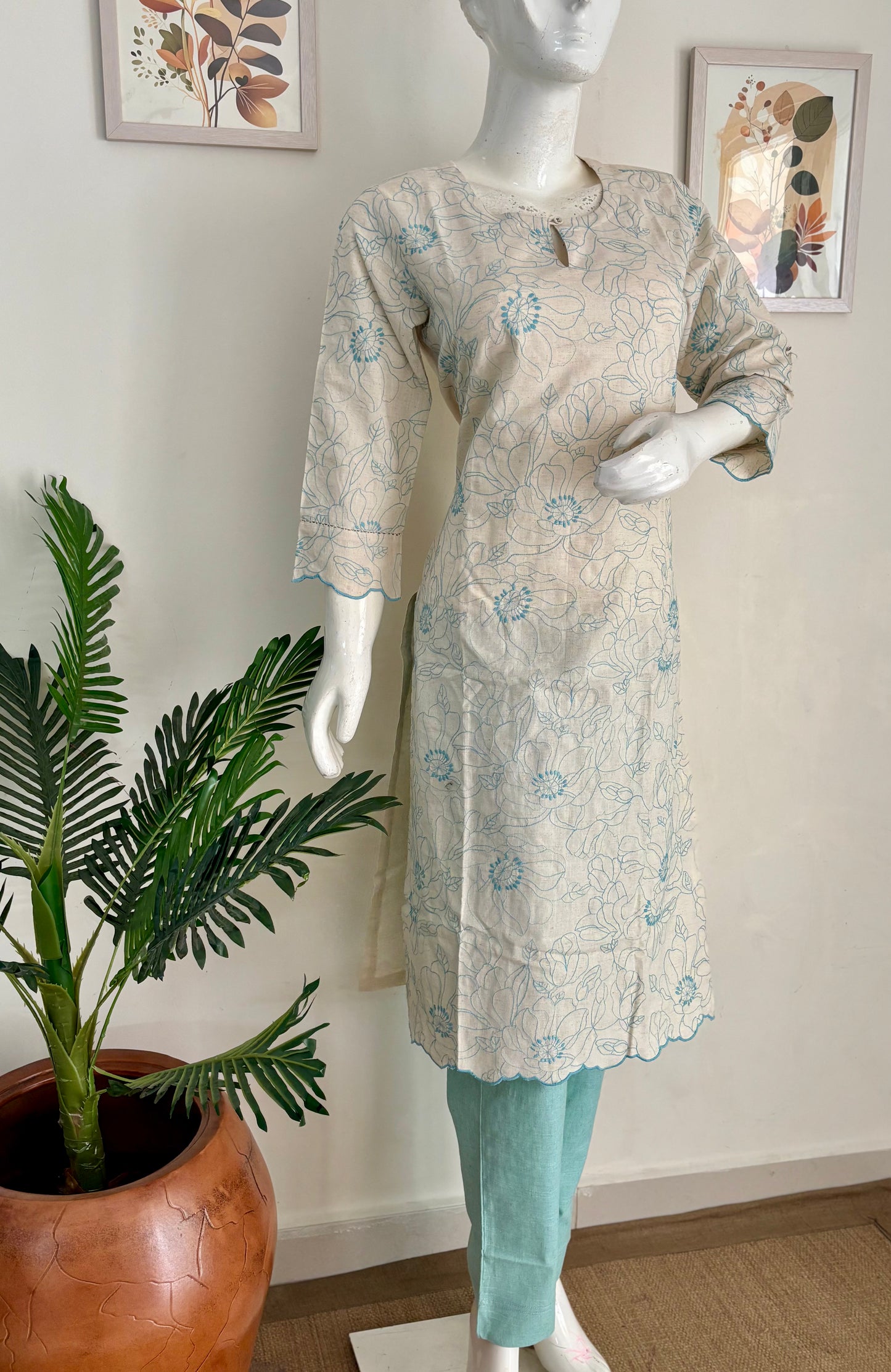 Sea Green Handloom Cotton Kurta Set