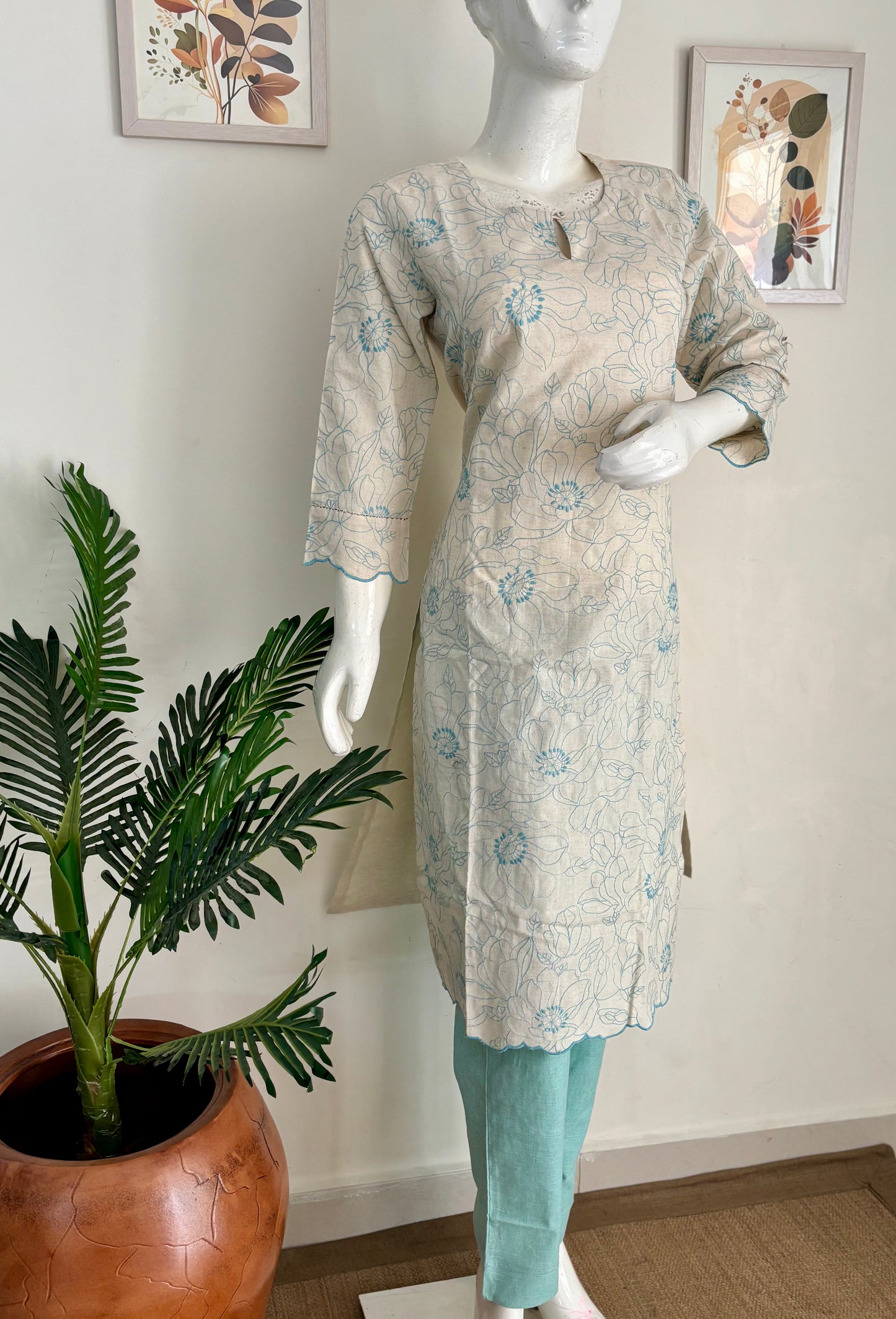 Sea Green Handloom Cotton Kurta Set