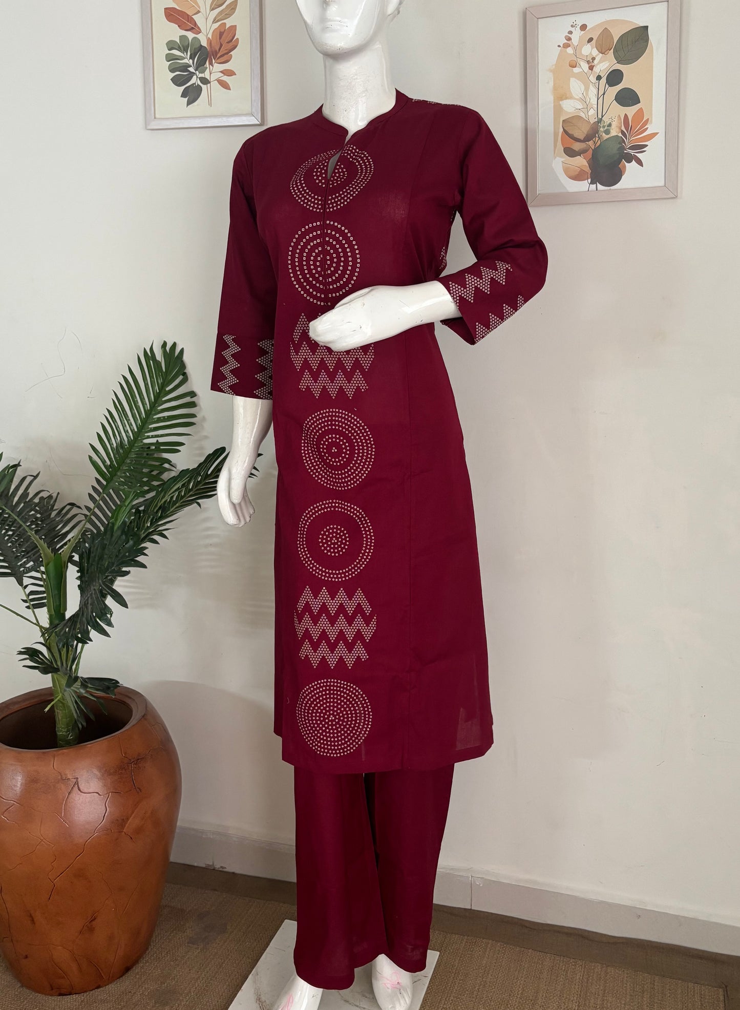 Mehroon Handloom Cotton A-Line Kurta