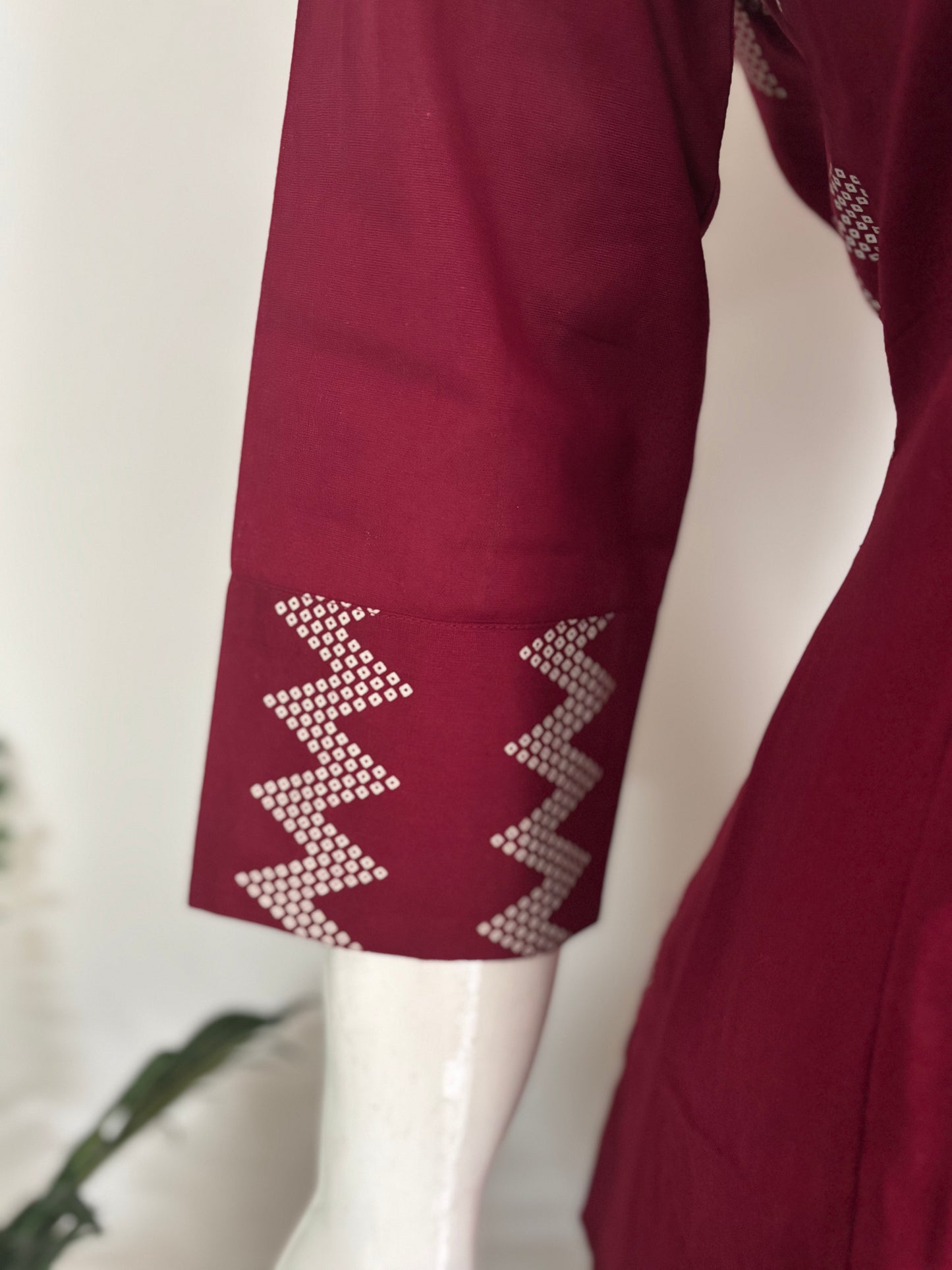 Mehroon Handloom Cotton A-Line Kurta