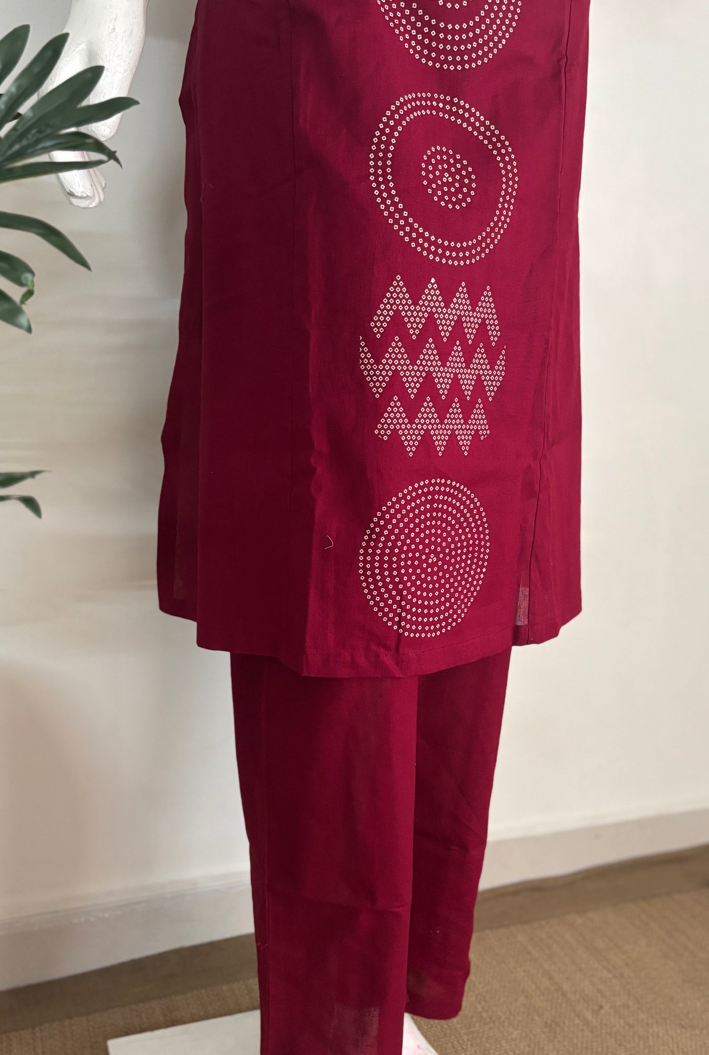 Mehroon Handloom Cotton A-Line Kurta