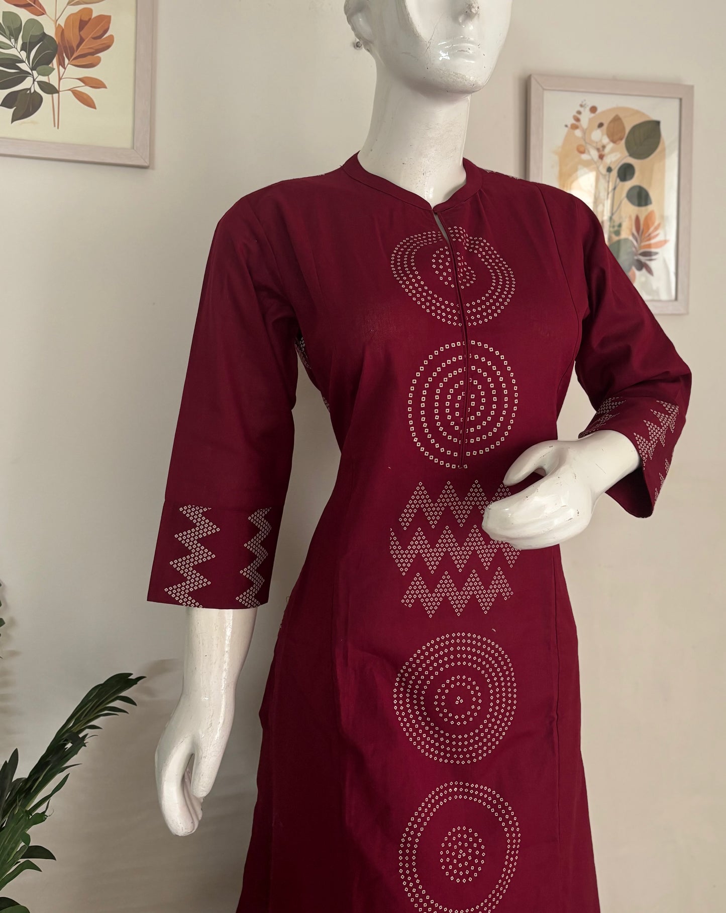 Mehroon Handloom Cotton A-Line Kurta