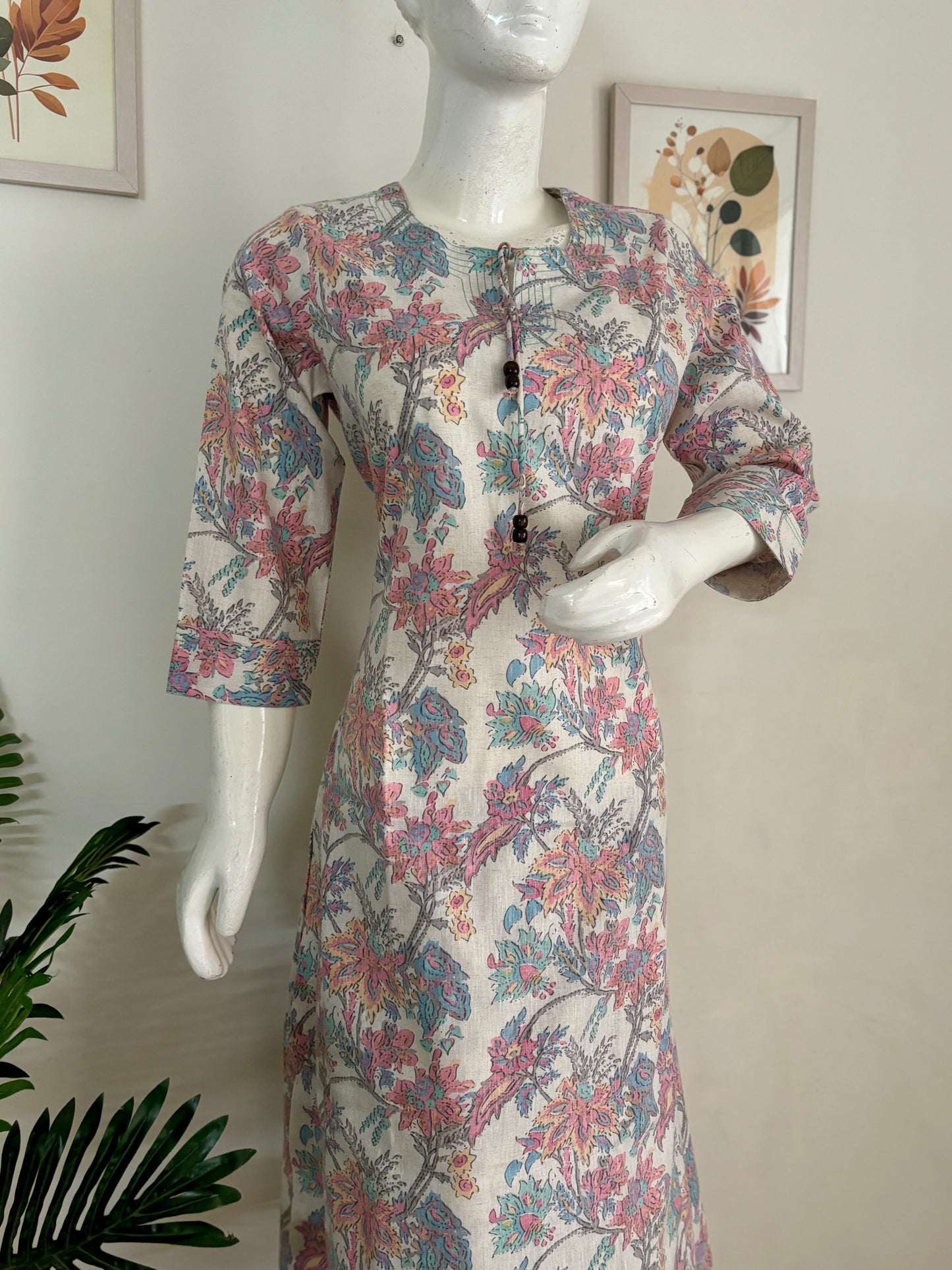 Pearl-White Linen A‑Line Kurta Set
