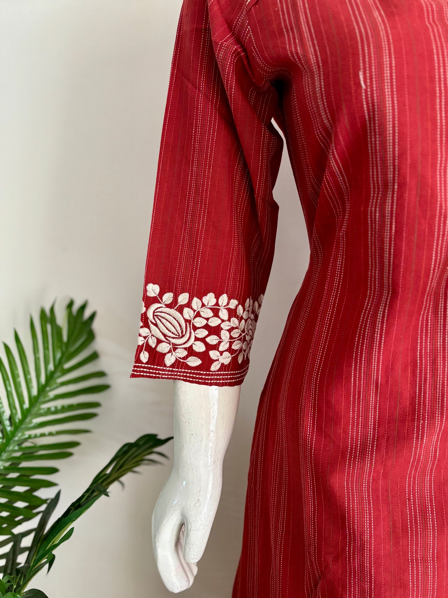 Mehroon Pure Handloom Cotton Kurta Set