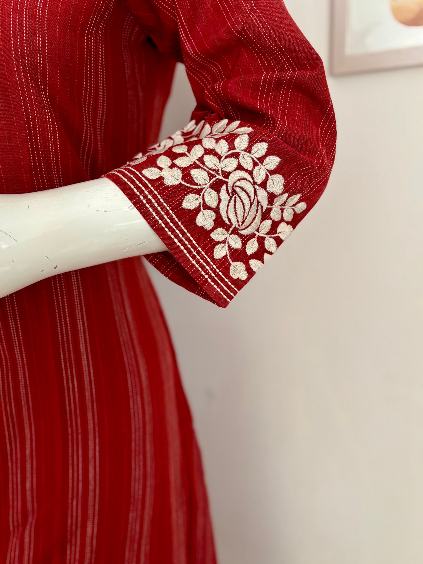 Mehroon Pure Handloom Cotton Kurta Set