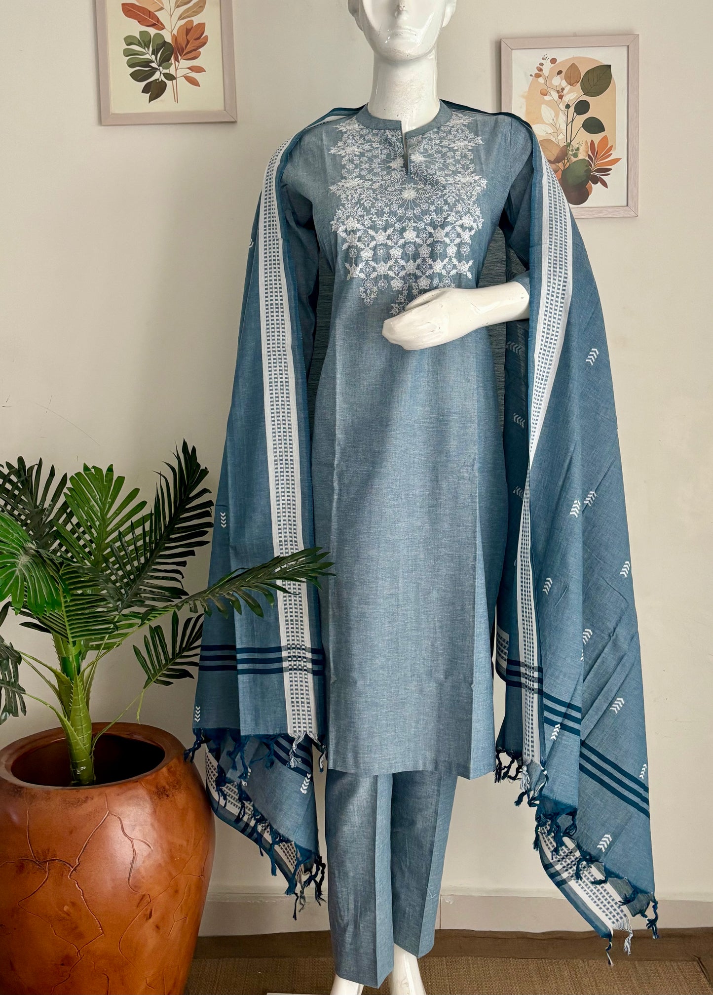 Ice Blue Grace – Pure Handloom Cotton Kurta Set