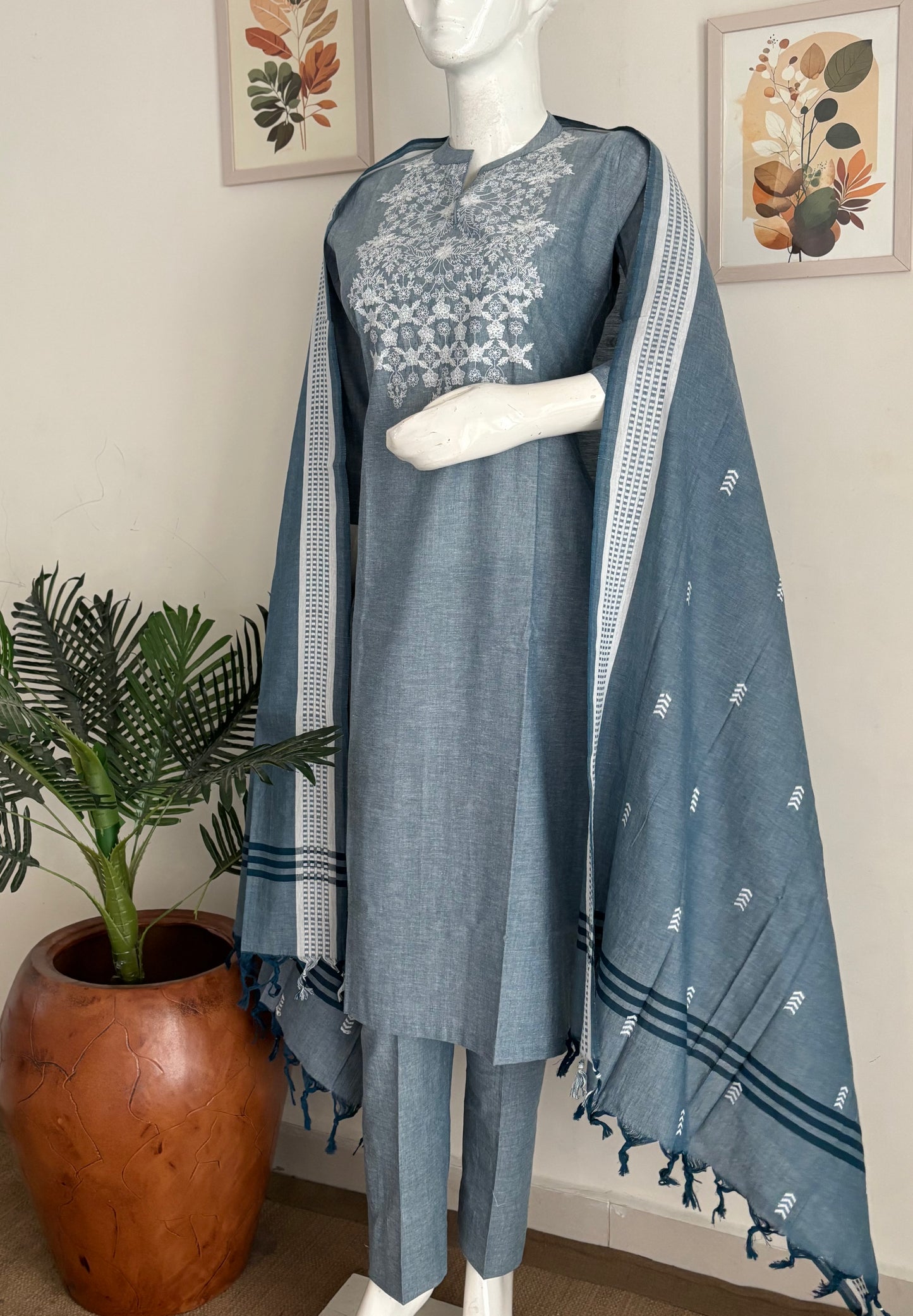 Ice Blue Grace – Pure Handloom Cotton Kurta Set