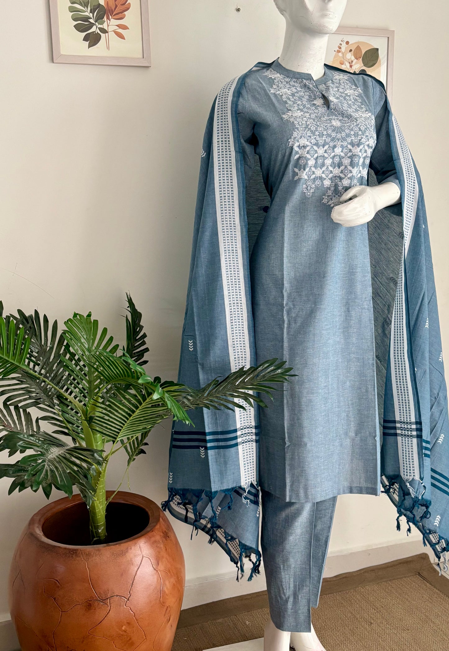 Ice Blue Grace – Pure Handloom Cotton Kurta Set