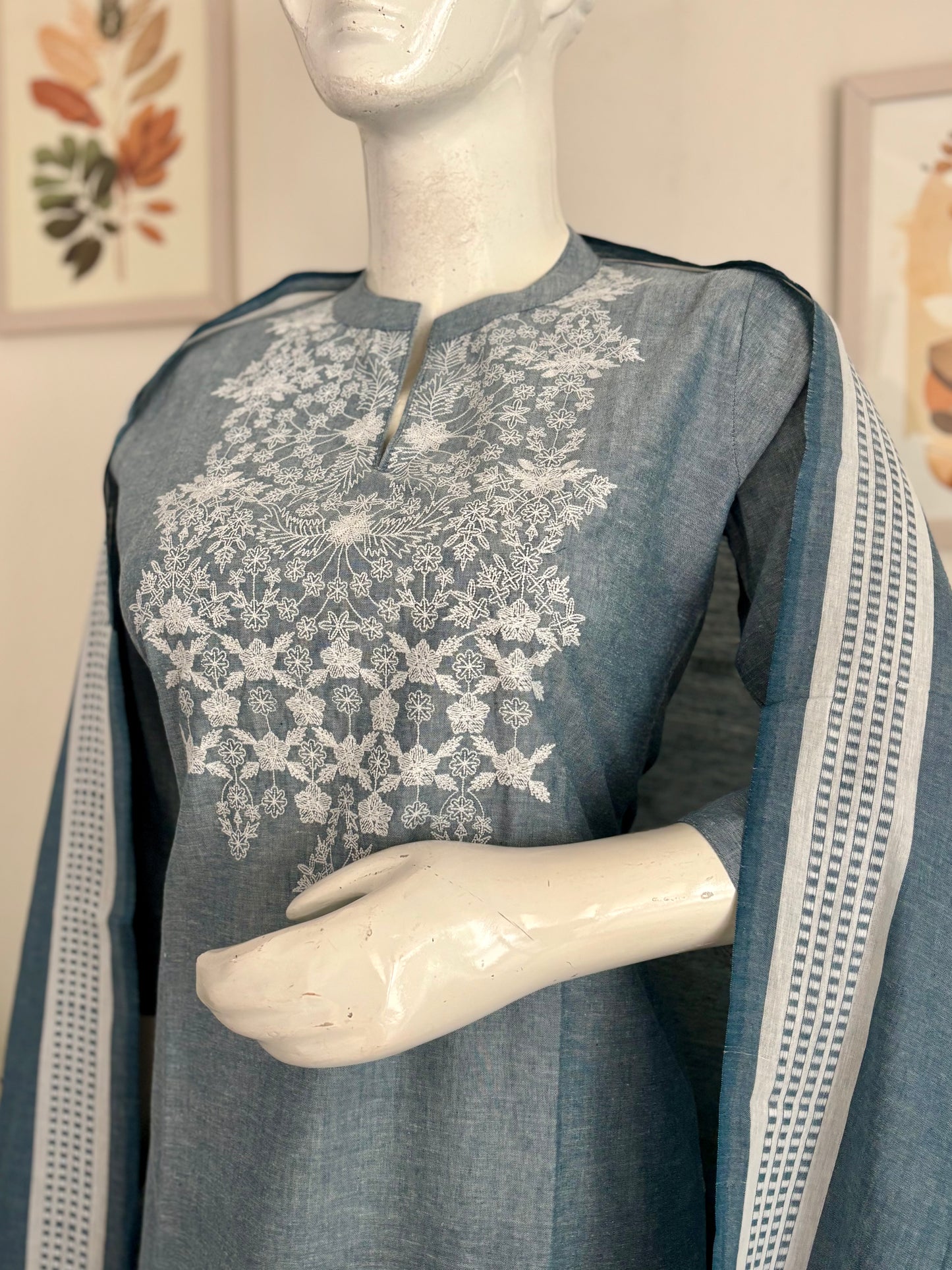 Ice Blue Grace – Pure Handloom Cotton Kurta Set