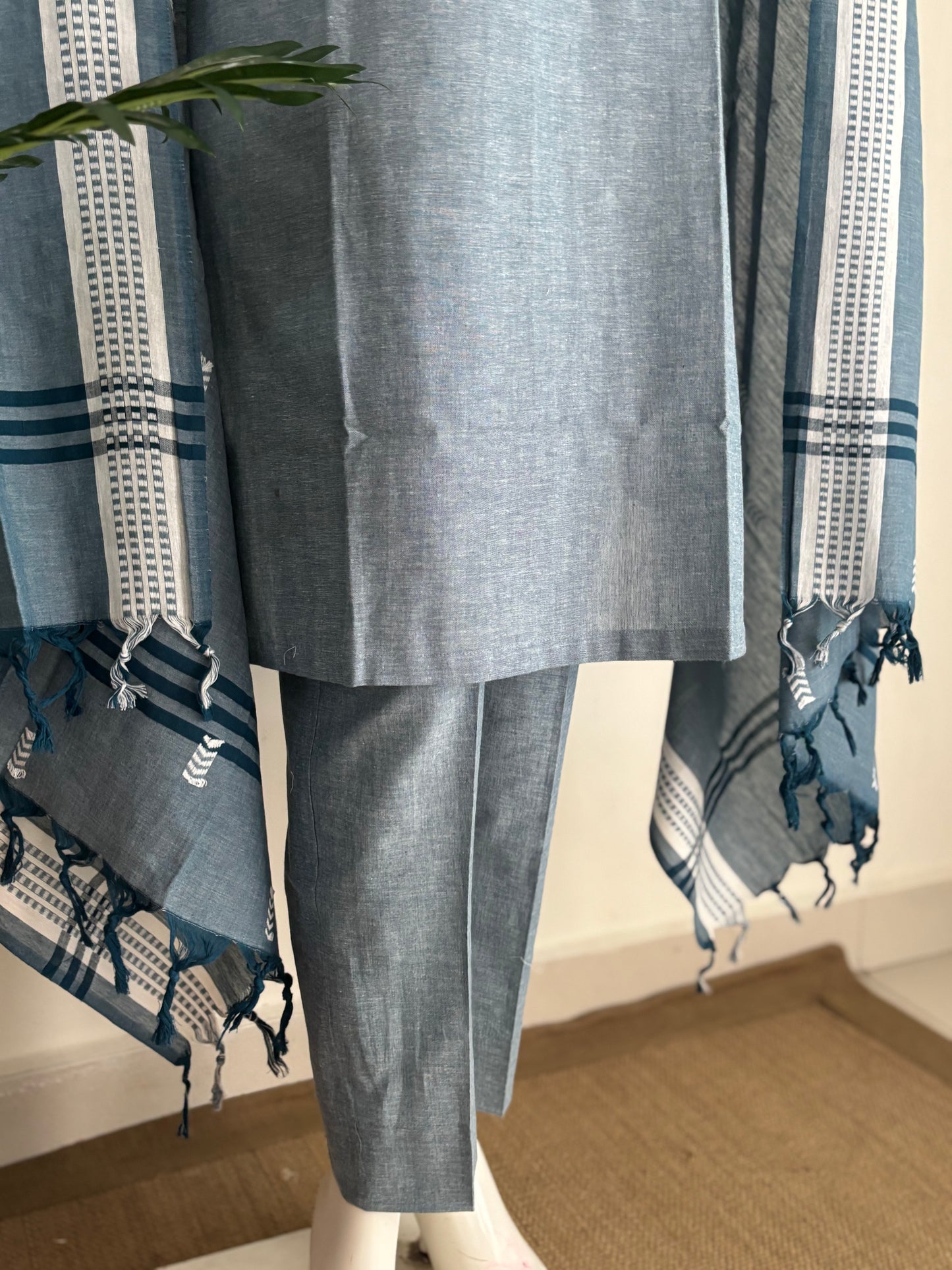 Ice Blue Grace – Pure Handloom Cotton Kurta Set
