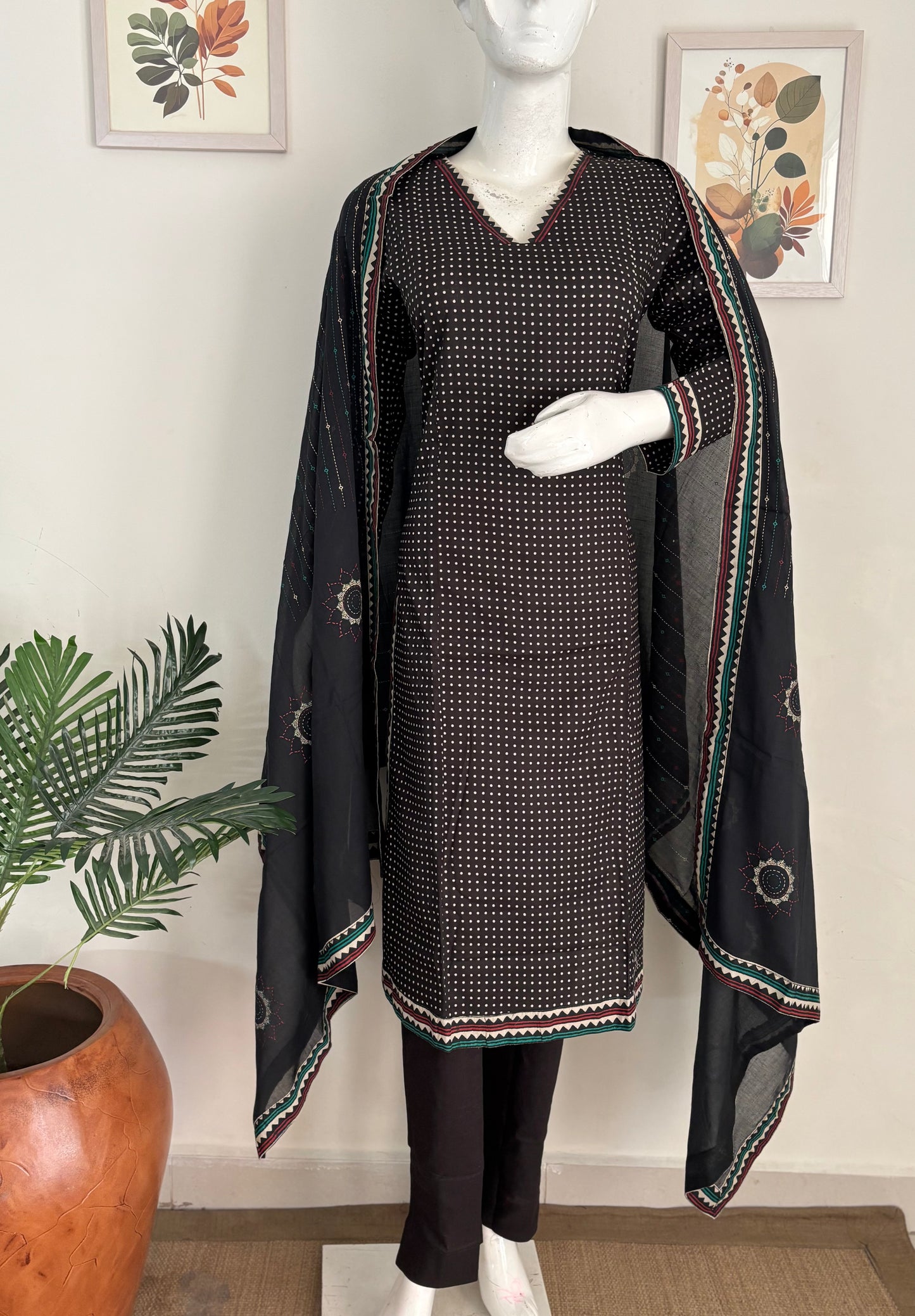Black Handloom Cotton A-Line Kurta Set