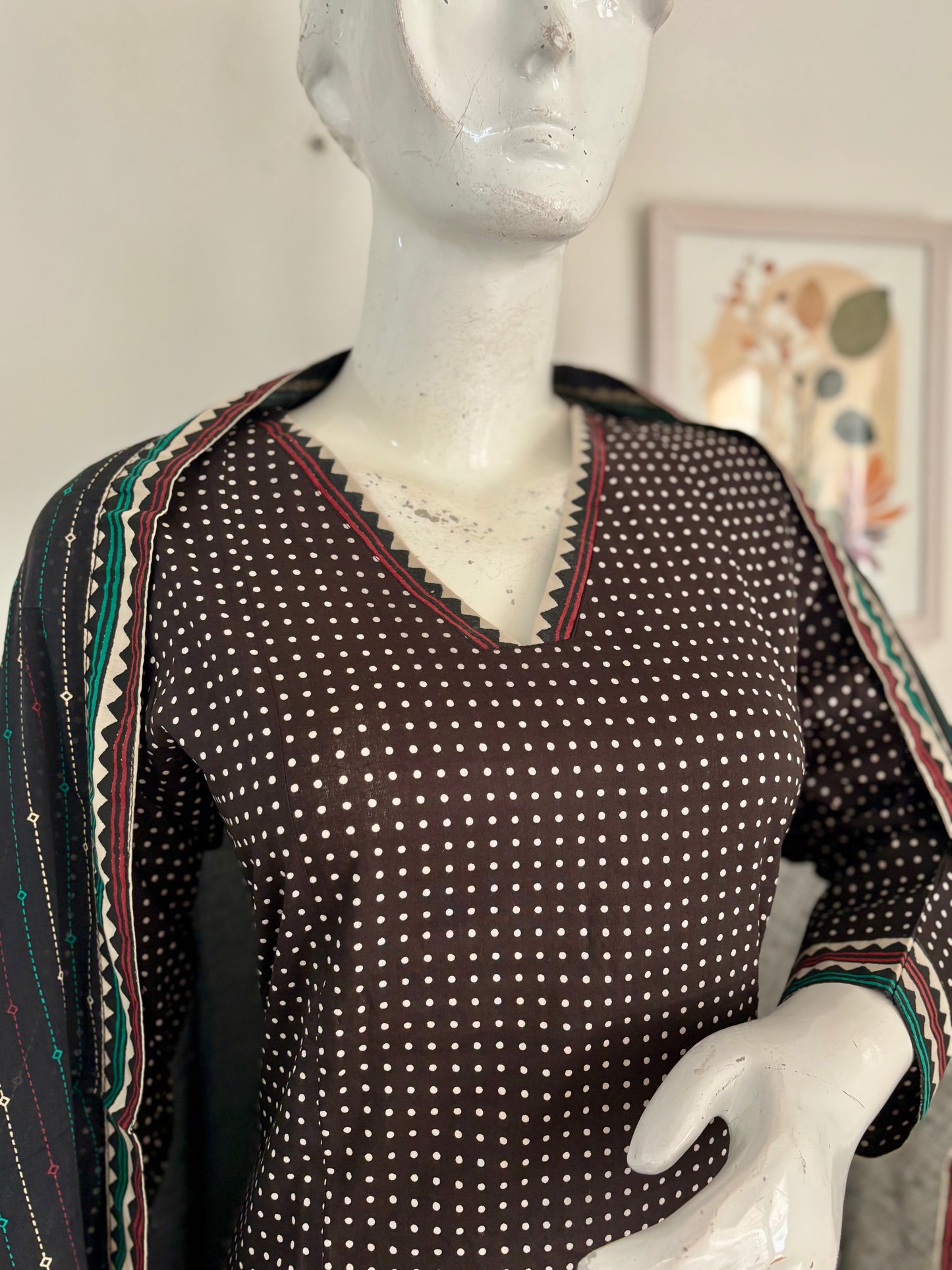 Black Handloom Cotton A-Line Kurta Set