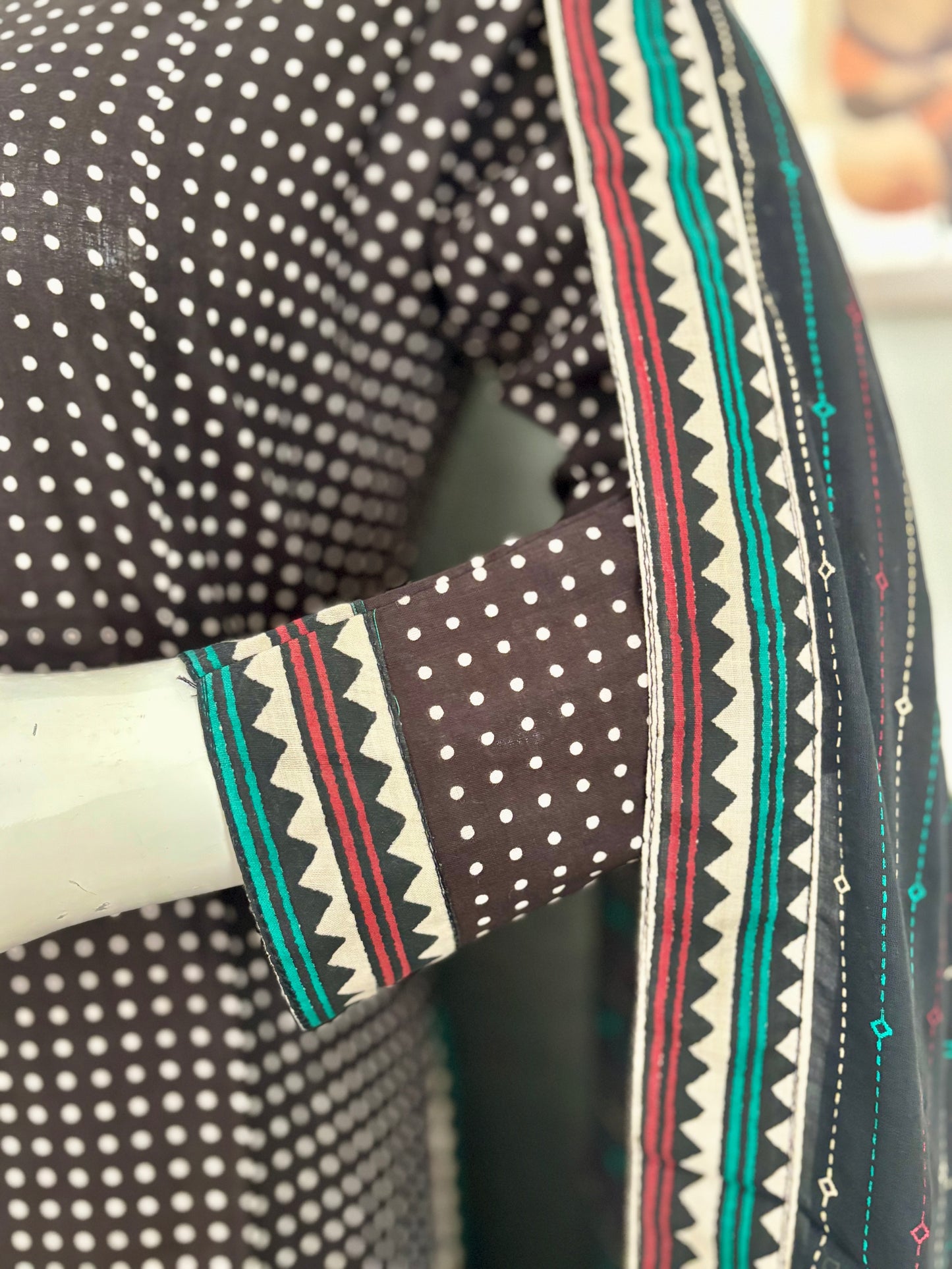 Black Handloom Cotton A-Line Kurta Set