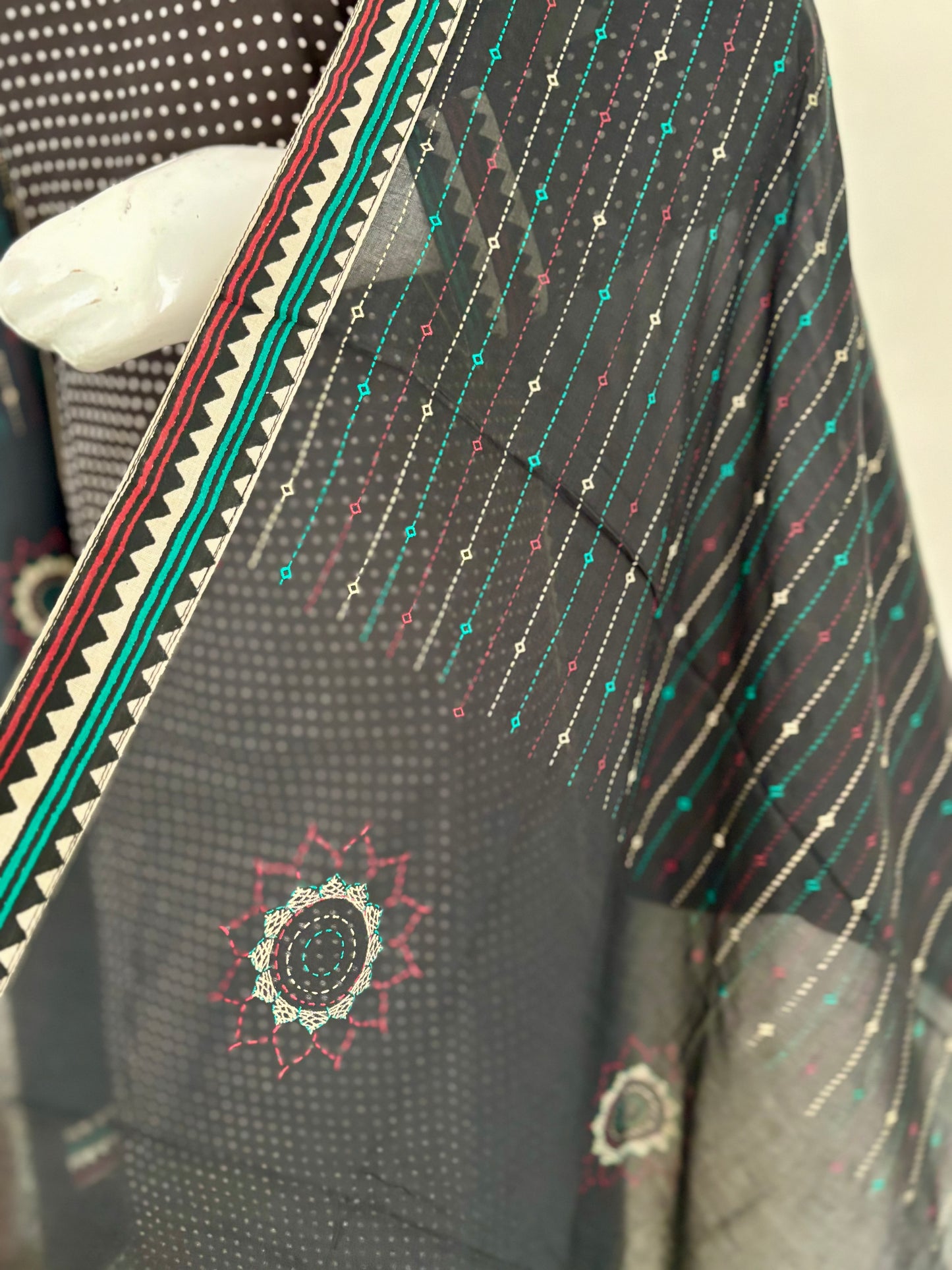 Black Handloom Cotton A-Line Kurta Set