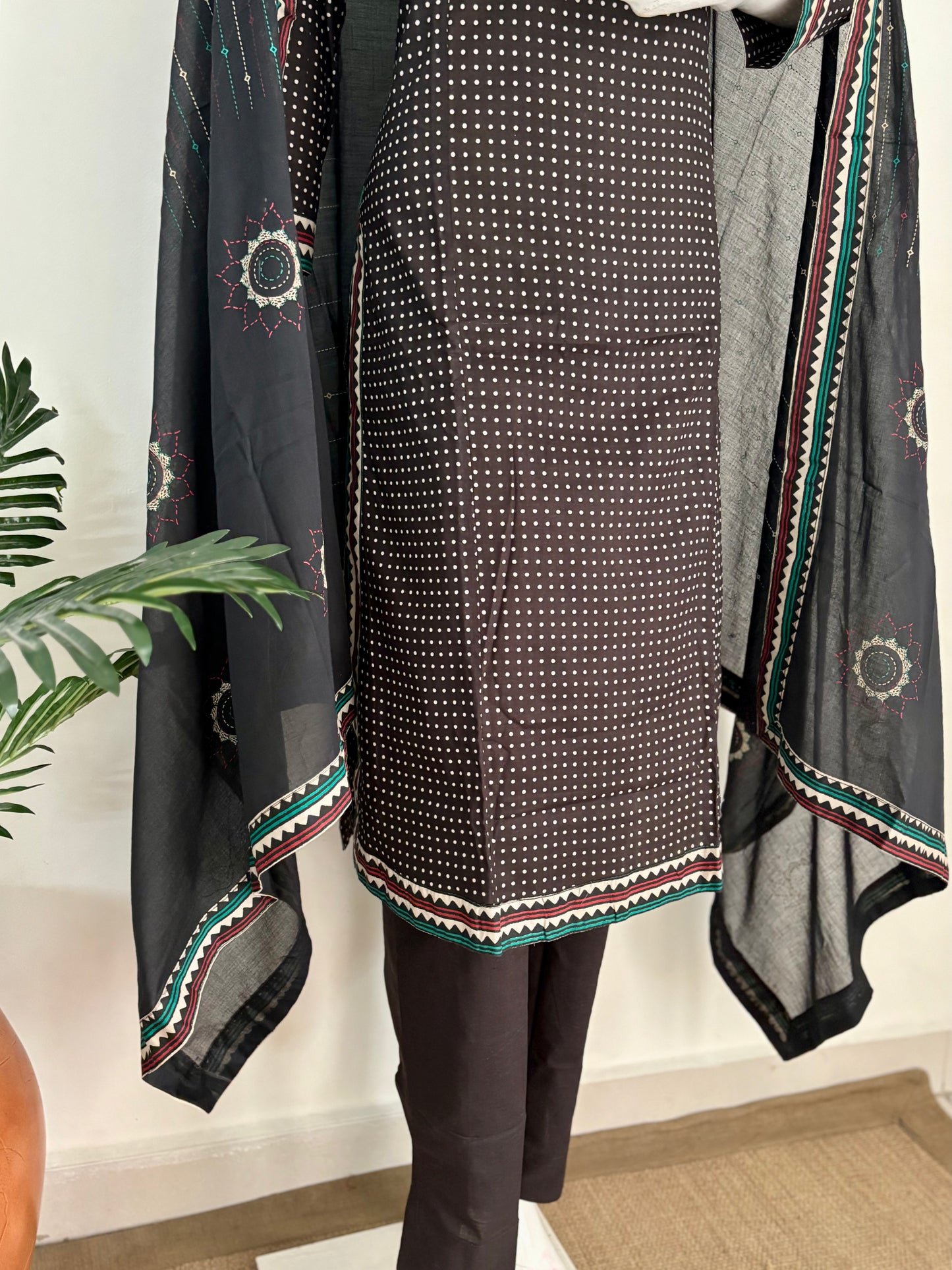 Black Handloom Cotton A-Line Kurta Set