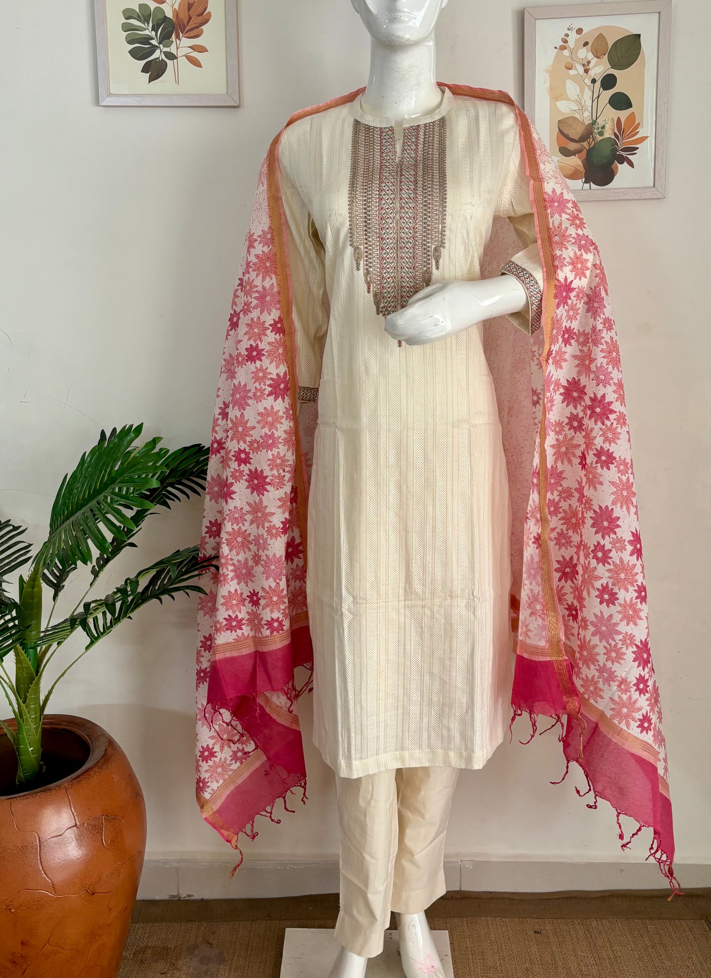 Off-White Pure Cotton Kurta Set
