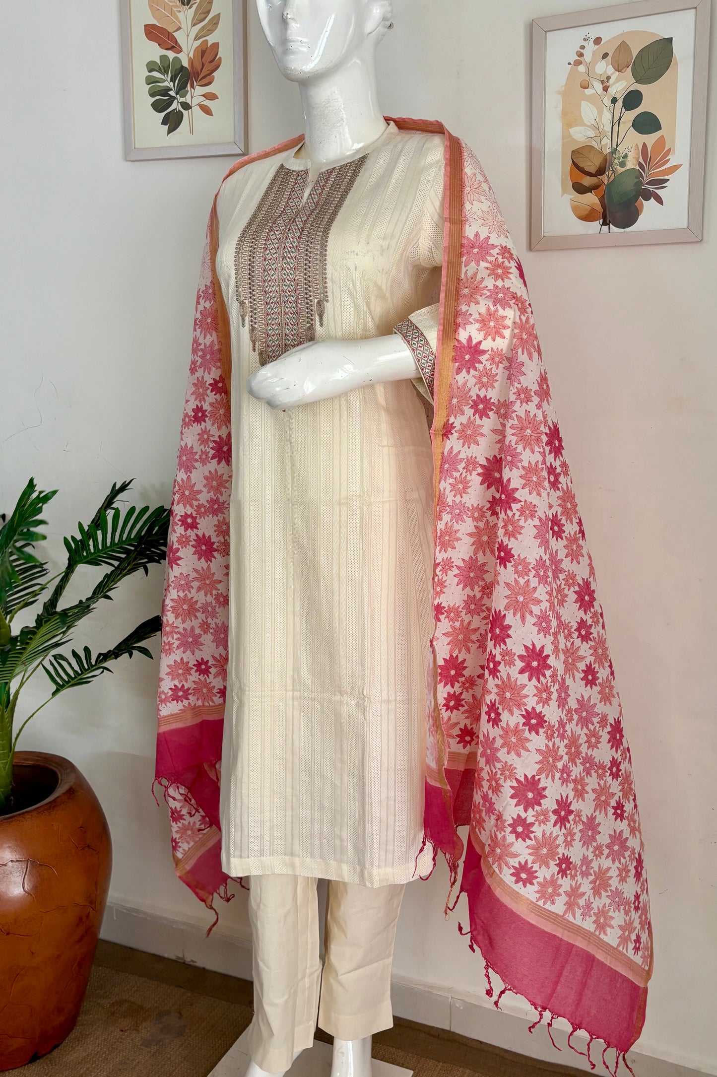 Off-White Pure Cotton Kurta Set