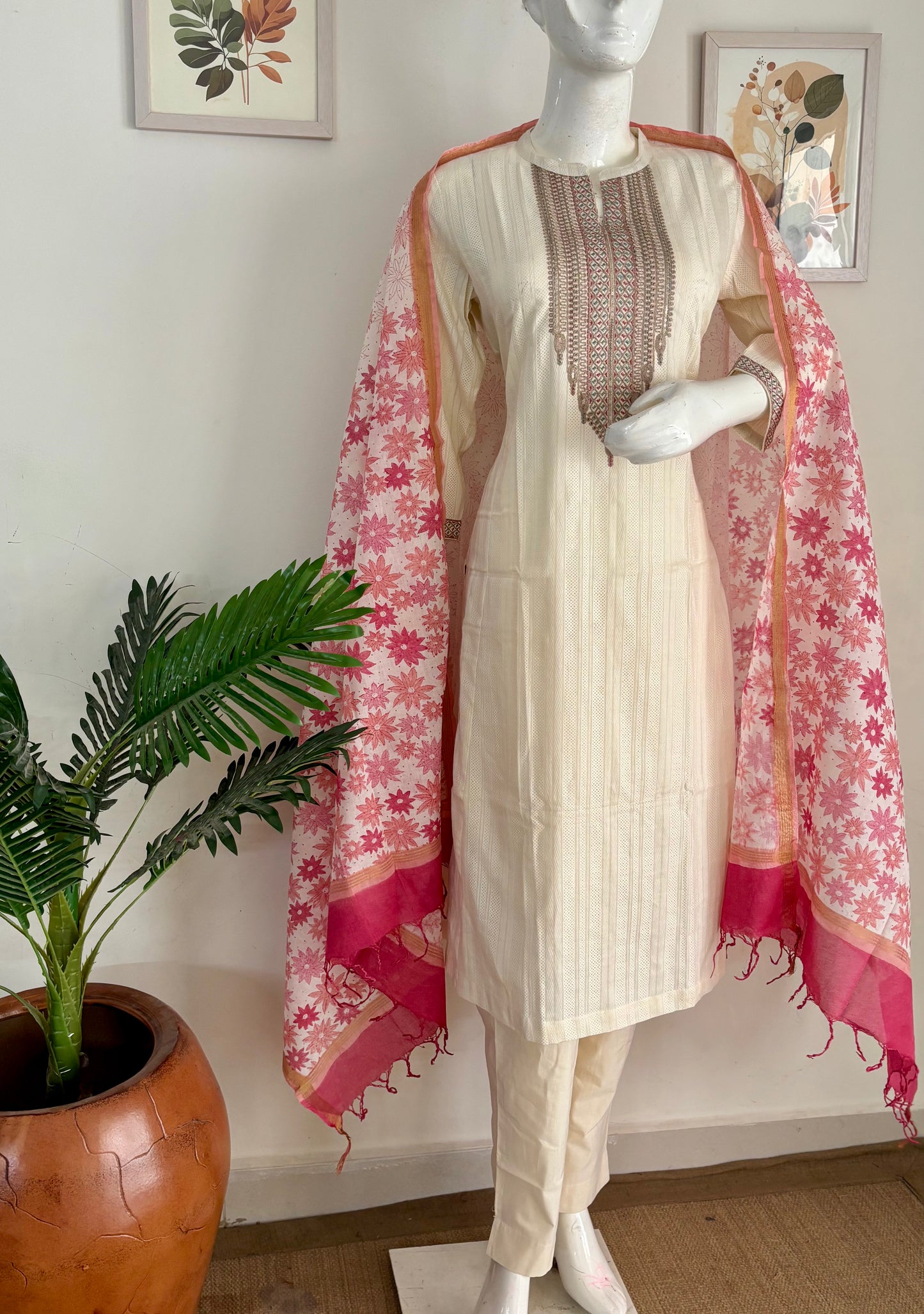Off-White Pure Cotton Kurta Set