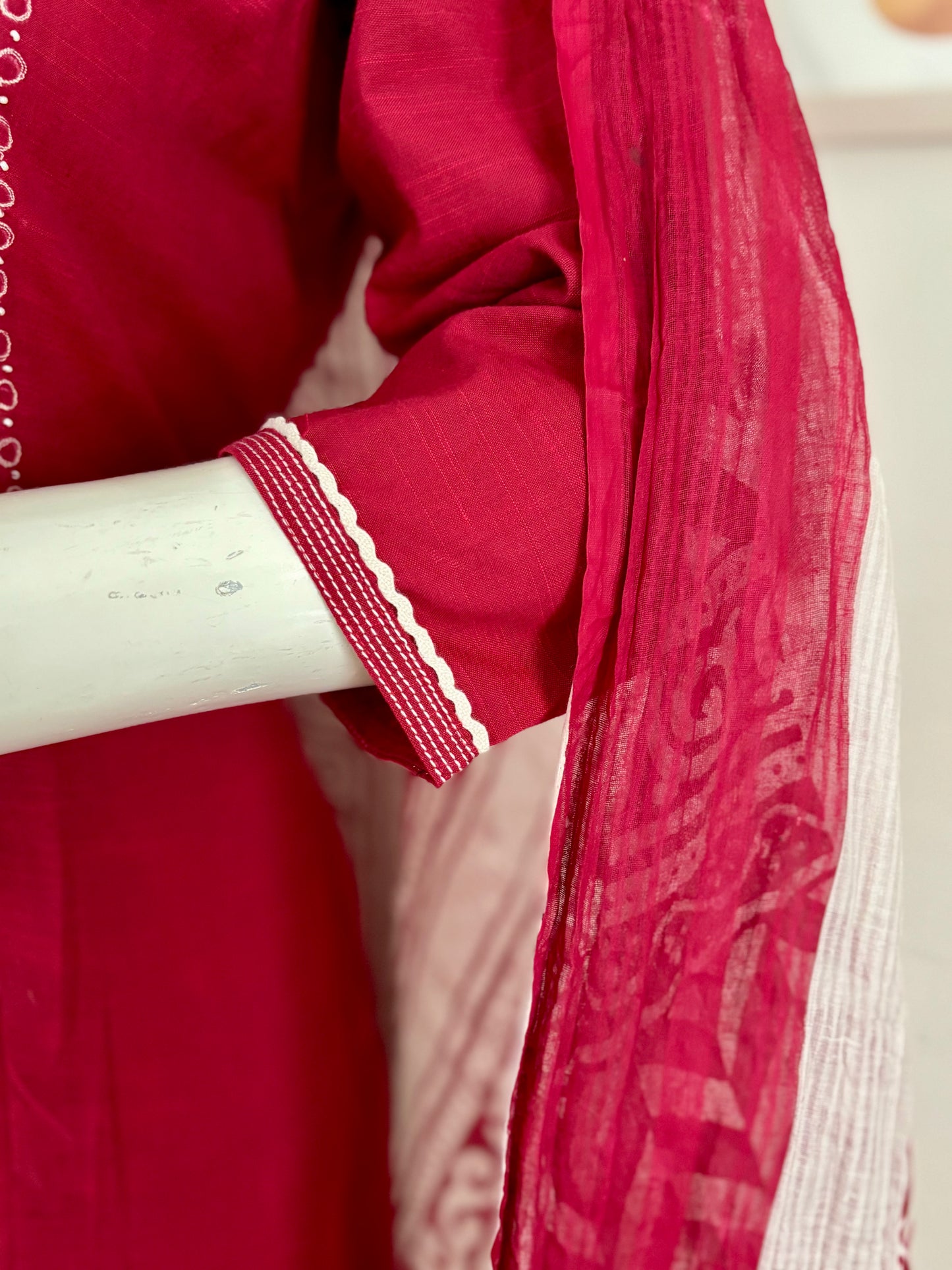 Red & White Pure Cotton Kurta Set