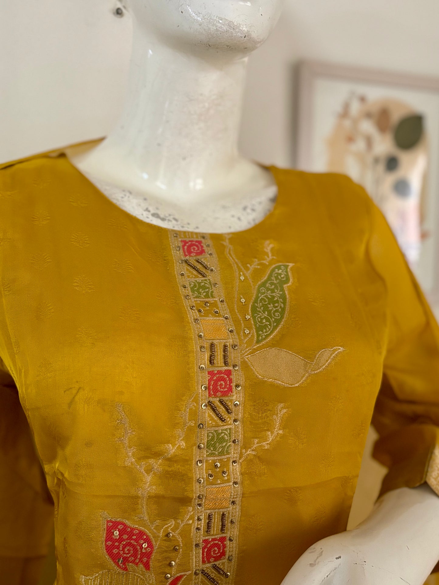 Festive Bloom – Mustard Yellow Organza Silk Set with Banarasi Weaves