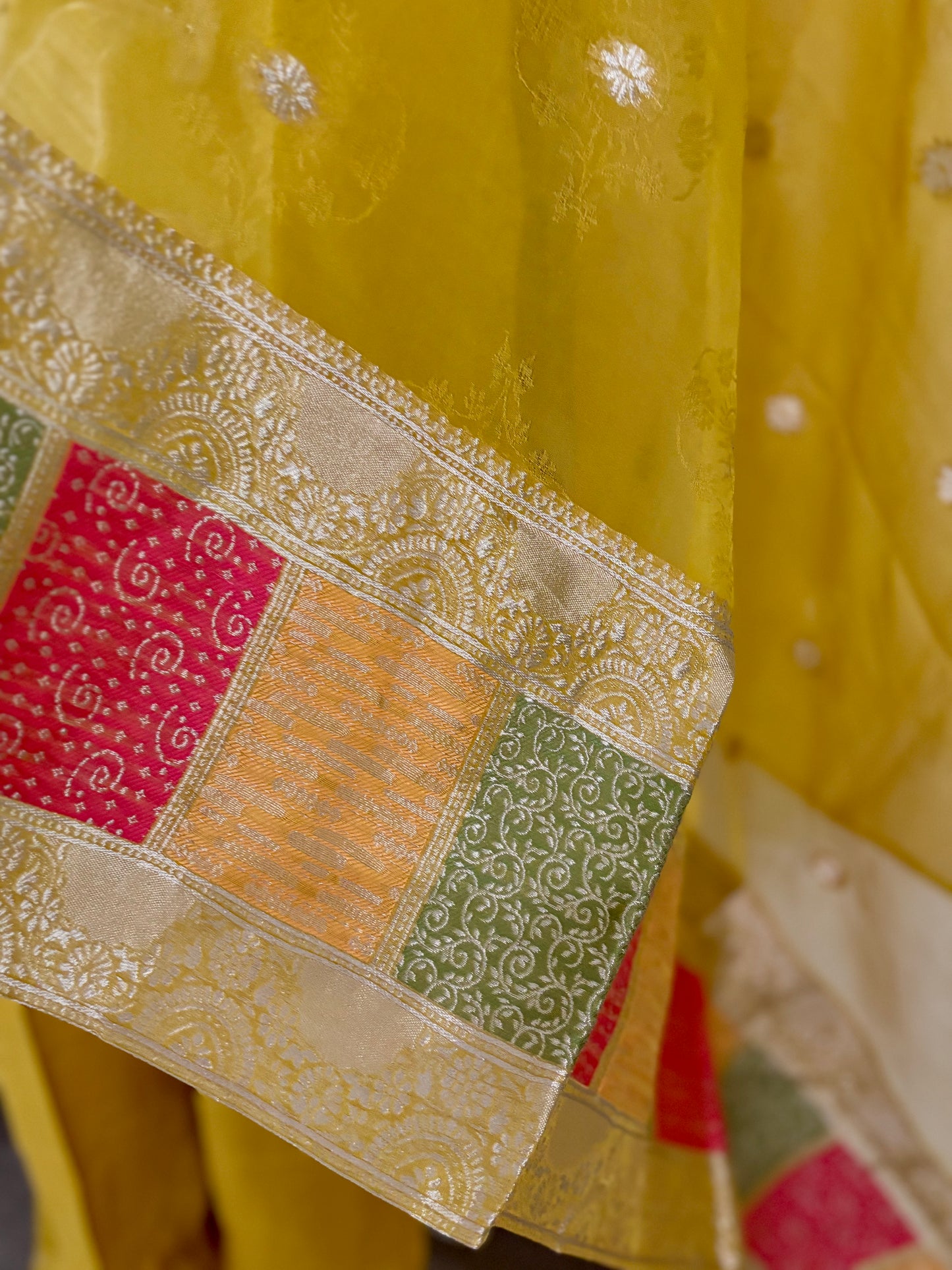 Festive Bloom – Mustard Yellow Organza Silk Set with Banarasi Weaves