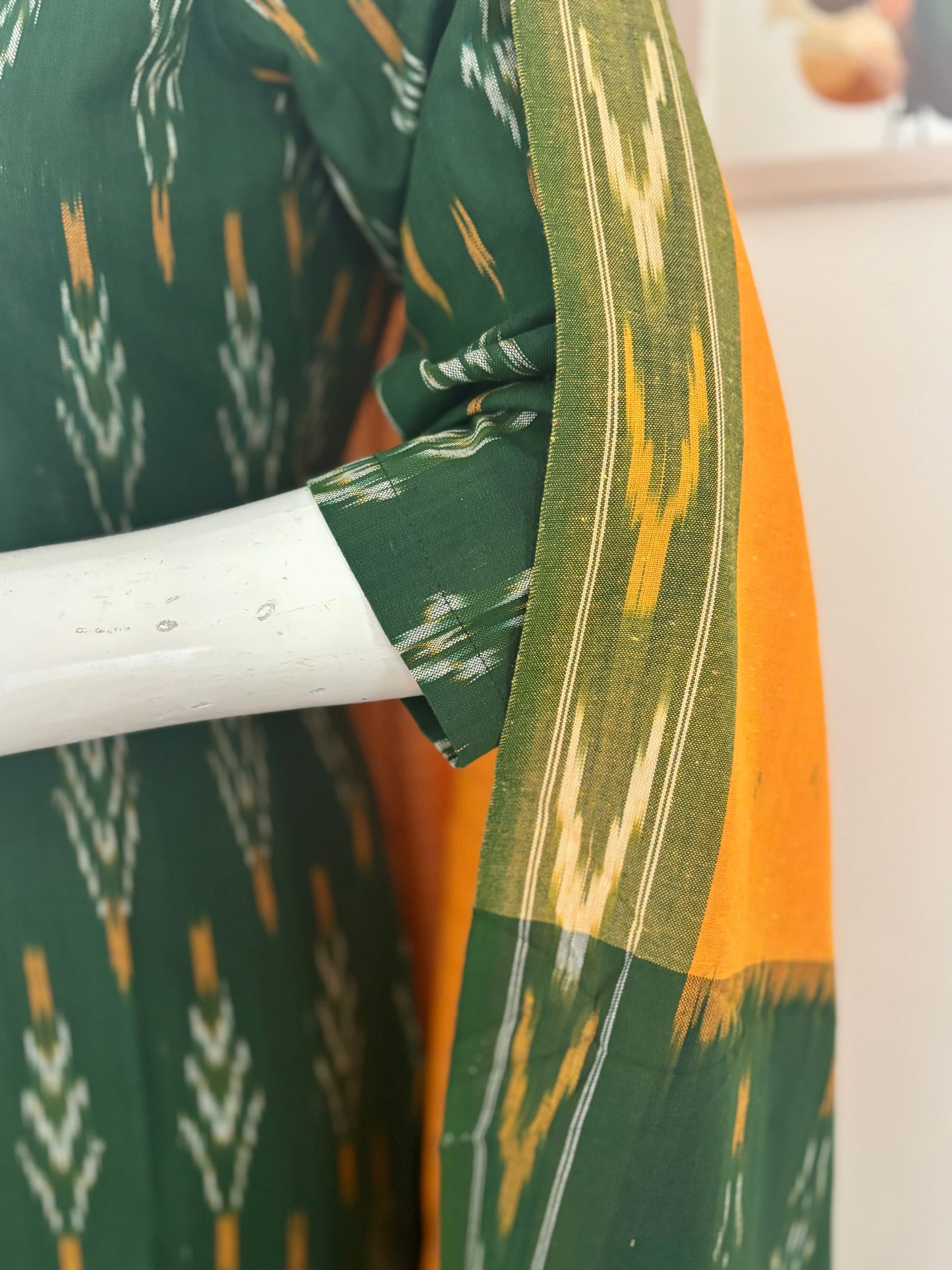 Green Handloom Cotton Ikkat Kurta Set
