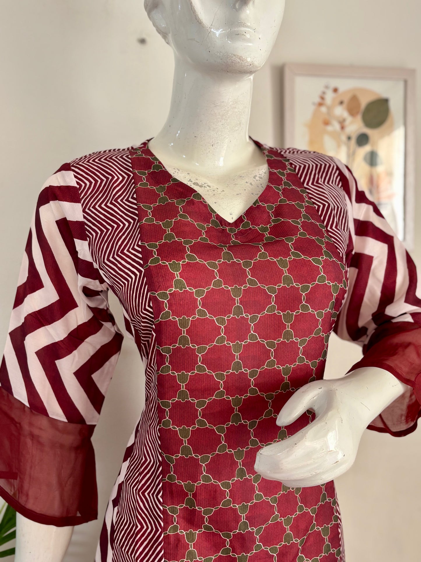 Mehroon Pure Silk A-Line Kurta Set