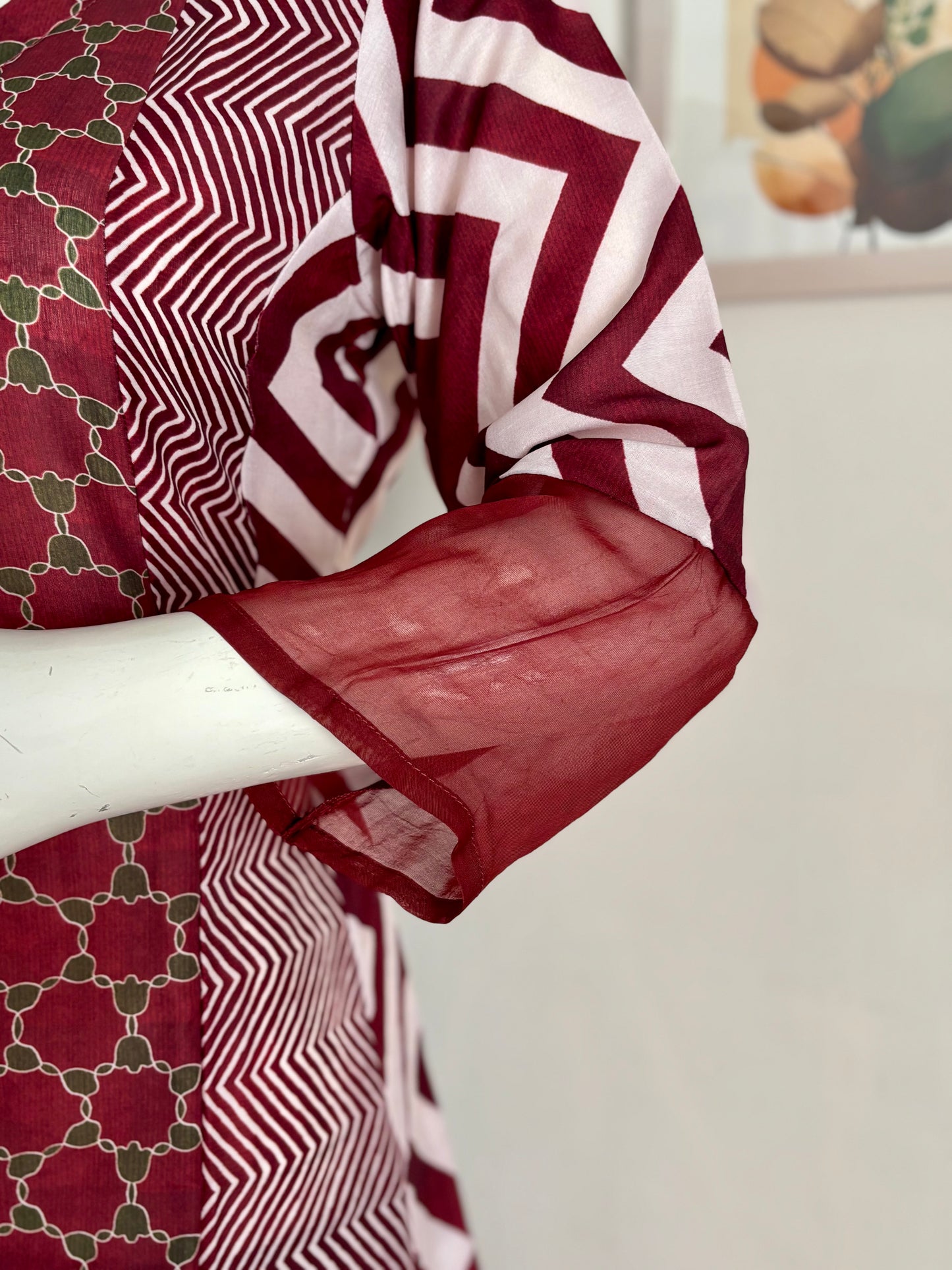 Mehroon Pure Silk A-Line Kurta Set