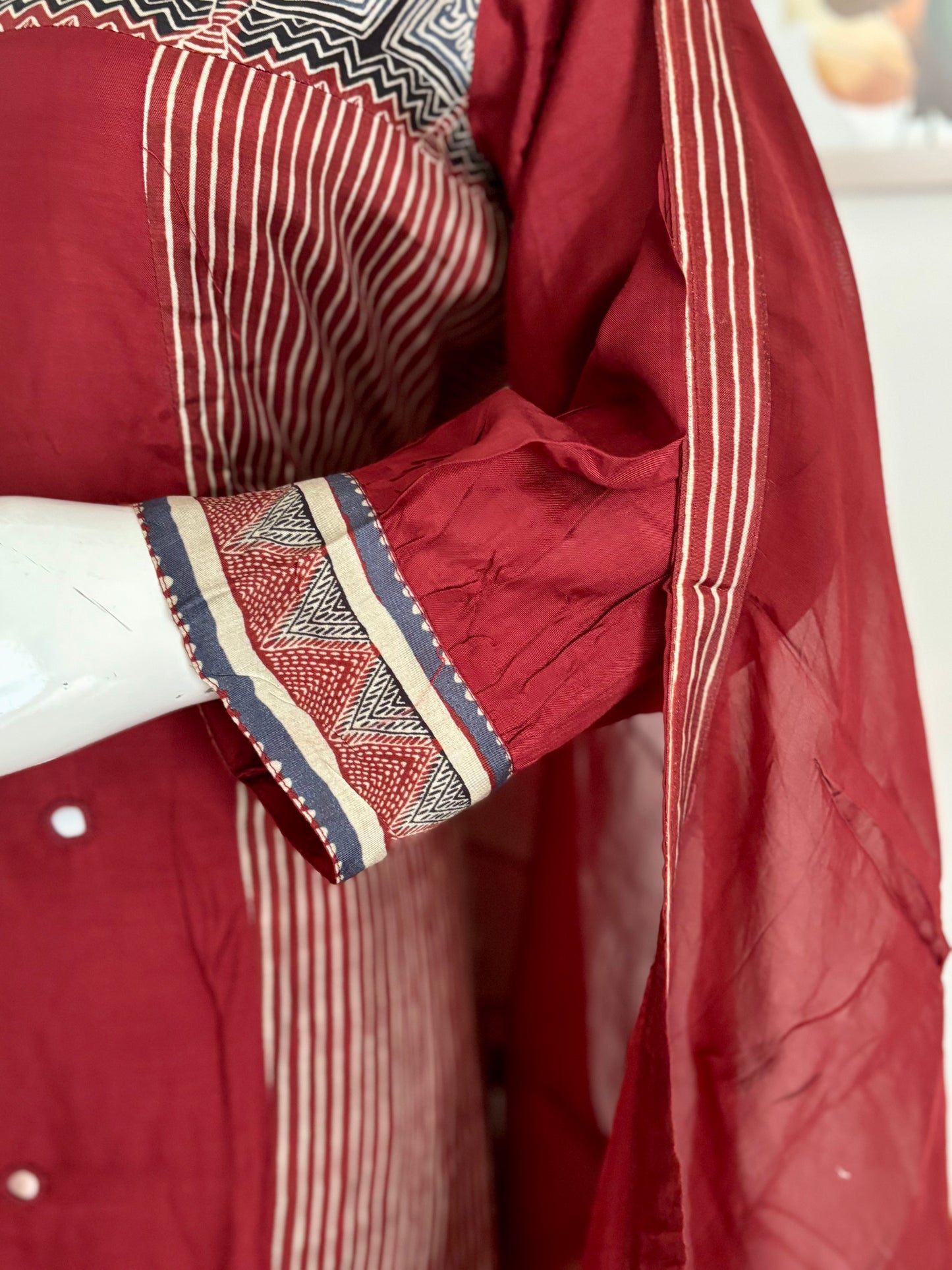 Pure Silk Mehroon Kurta Set A-line Fit